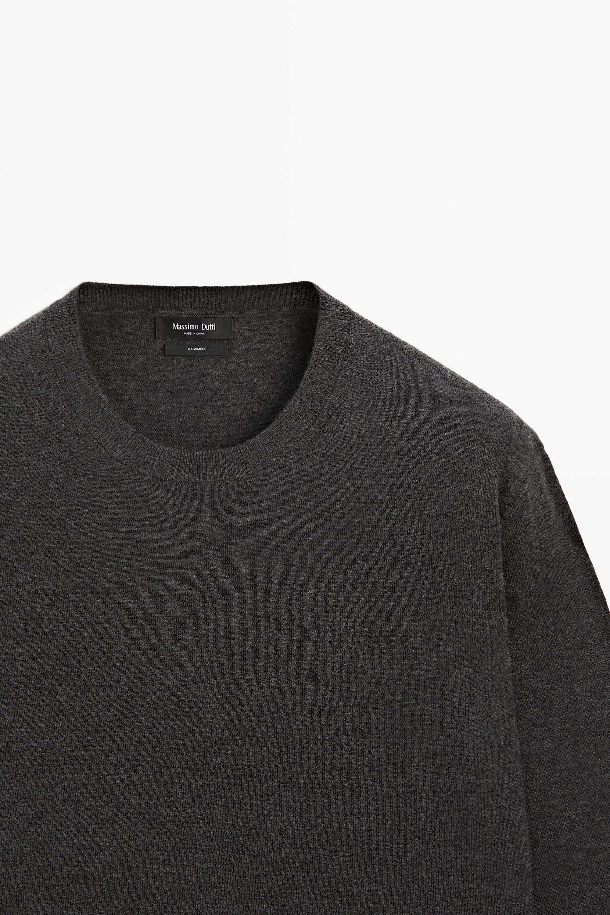 Knit 100% cashmere round neck sweater — CHARCOAL