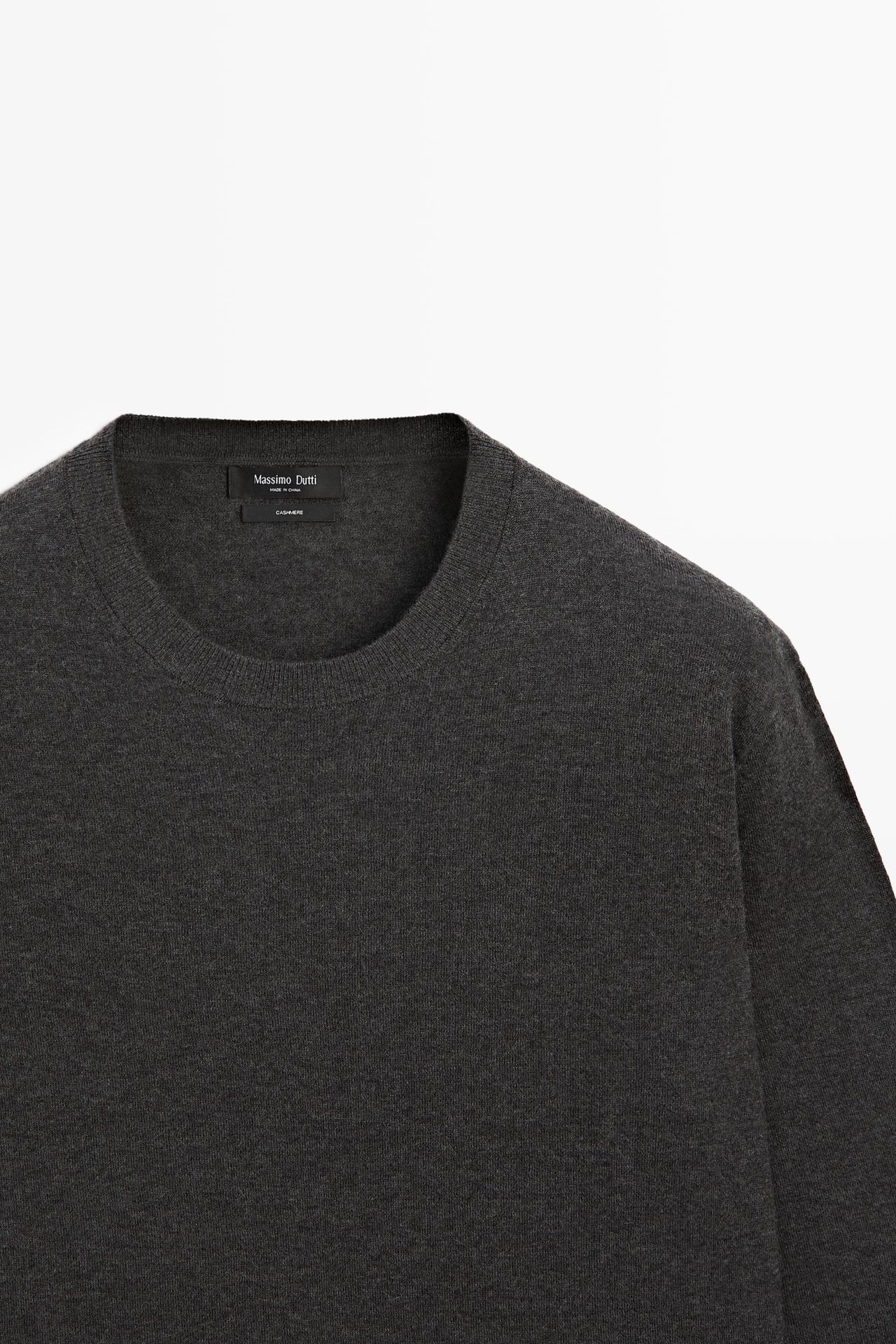 Knit 100% cashmere round neck sweater — CHARCOAL