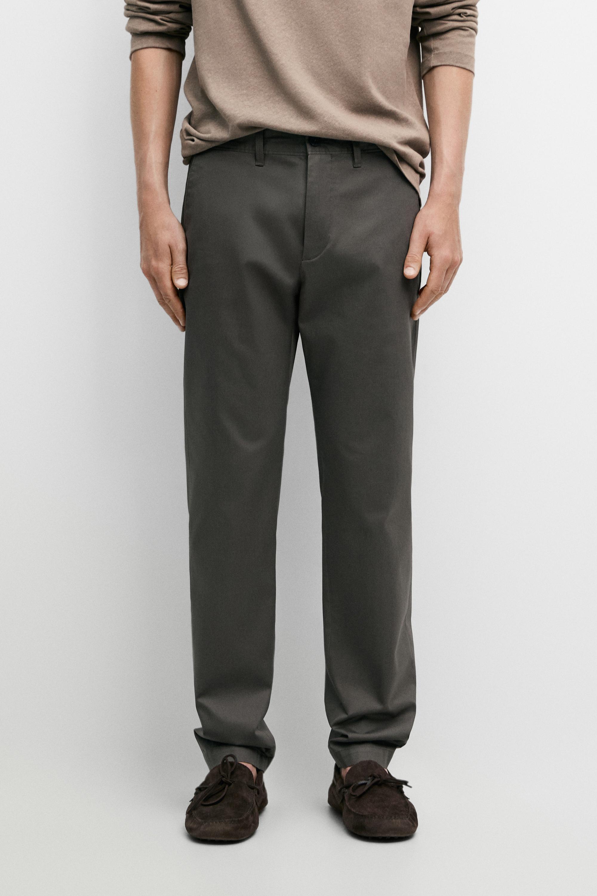 Cotton blend slim fit pants — GREY