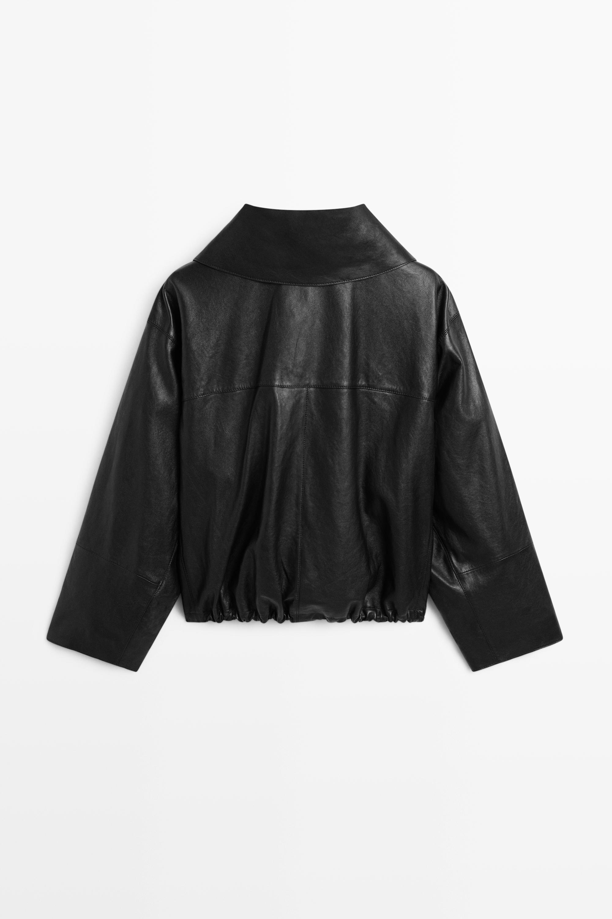 Nappa leather bomber jacket with button detail — BLACK