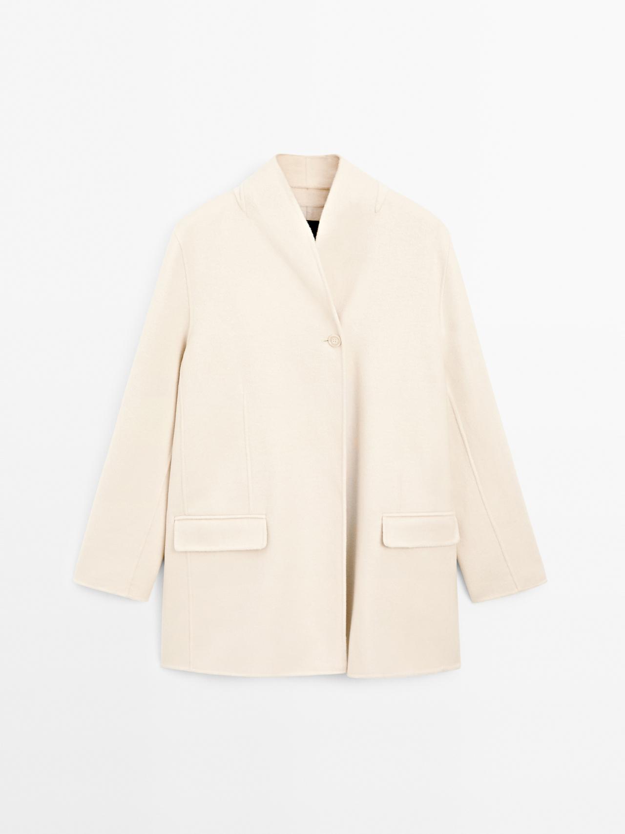 Massimo Dutti - Dame - Frakke I Uldblanding Med Høj Hals - Råhvid - M