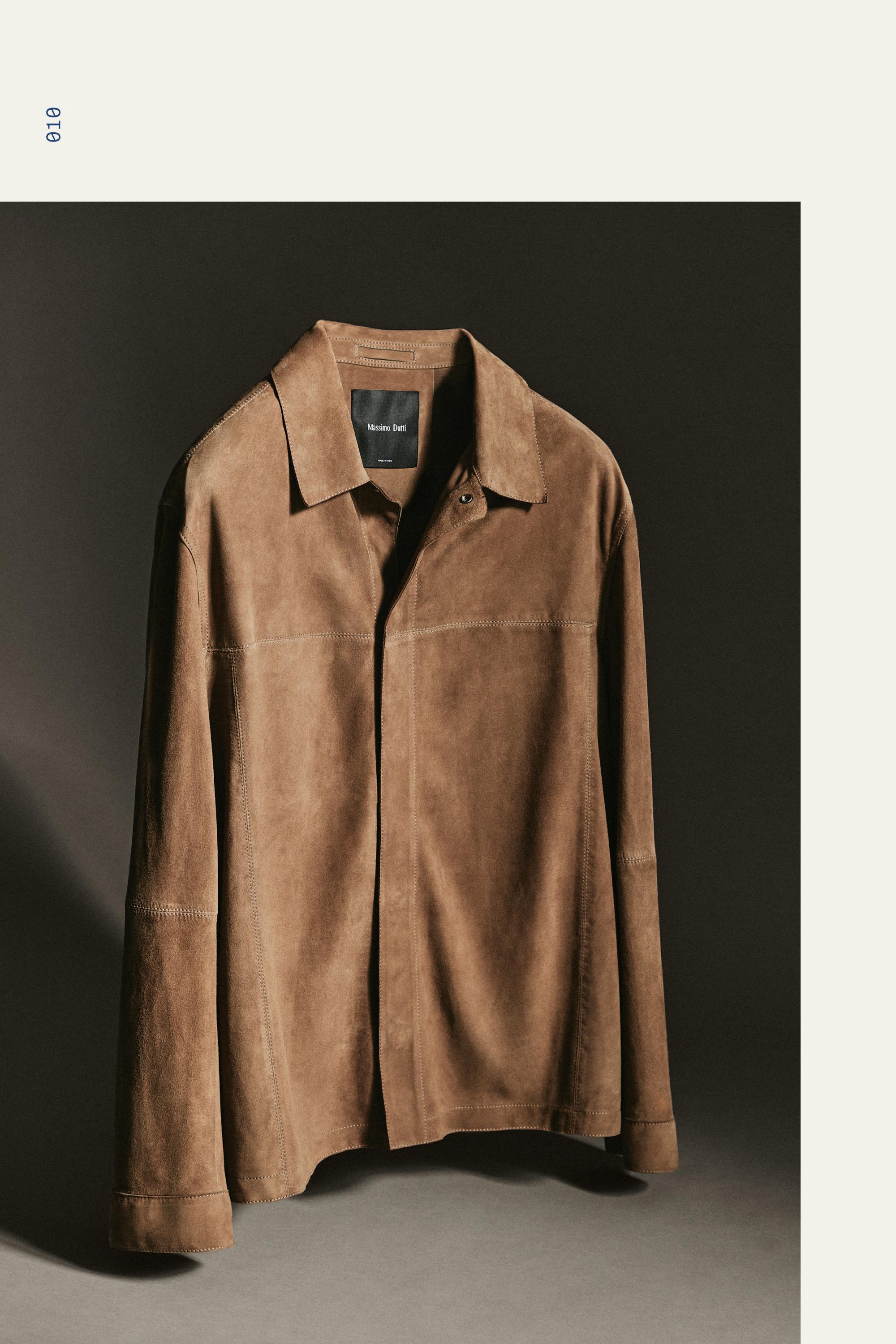 Lightweight suede leather overshirt — BROWN