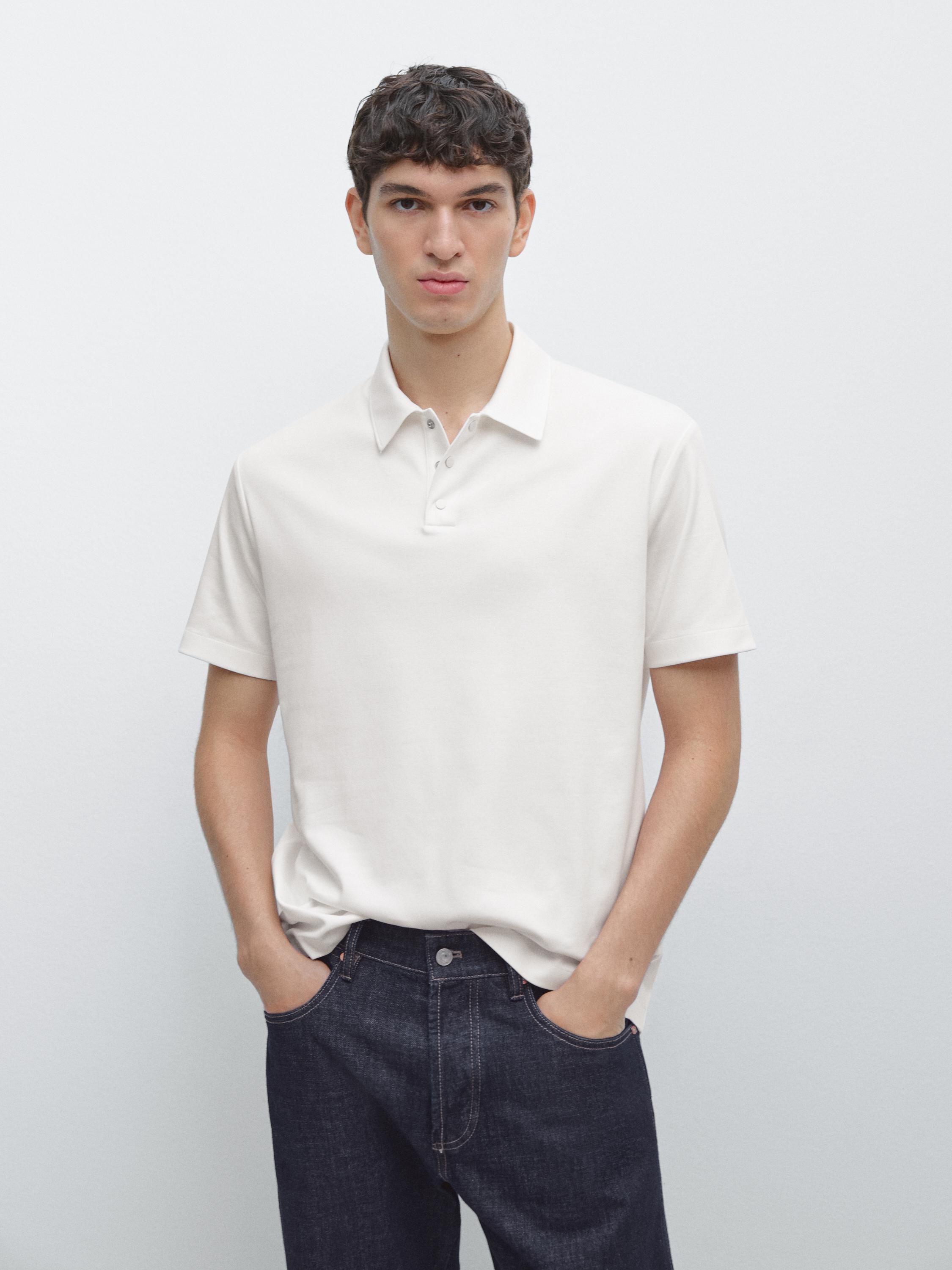 Kaus polo rajut campuran katun lengan pendek