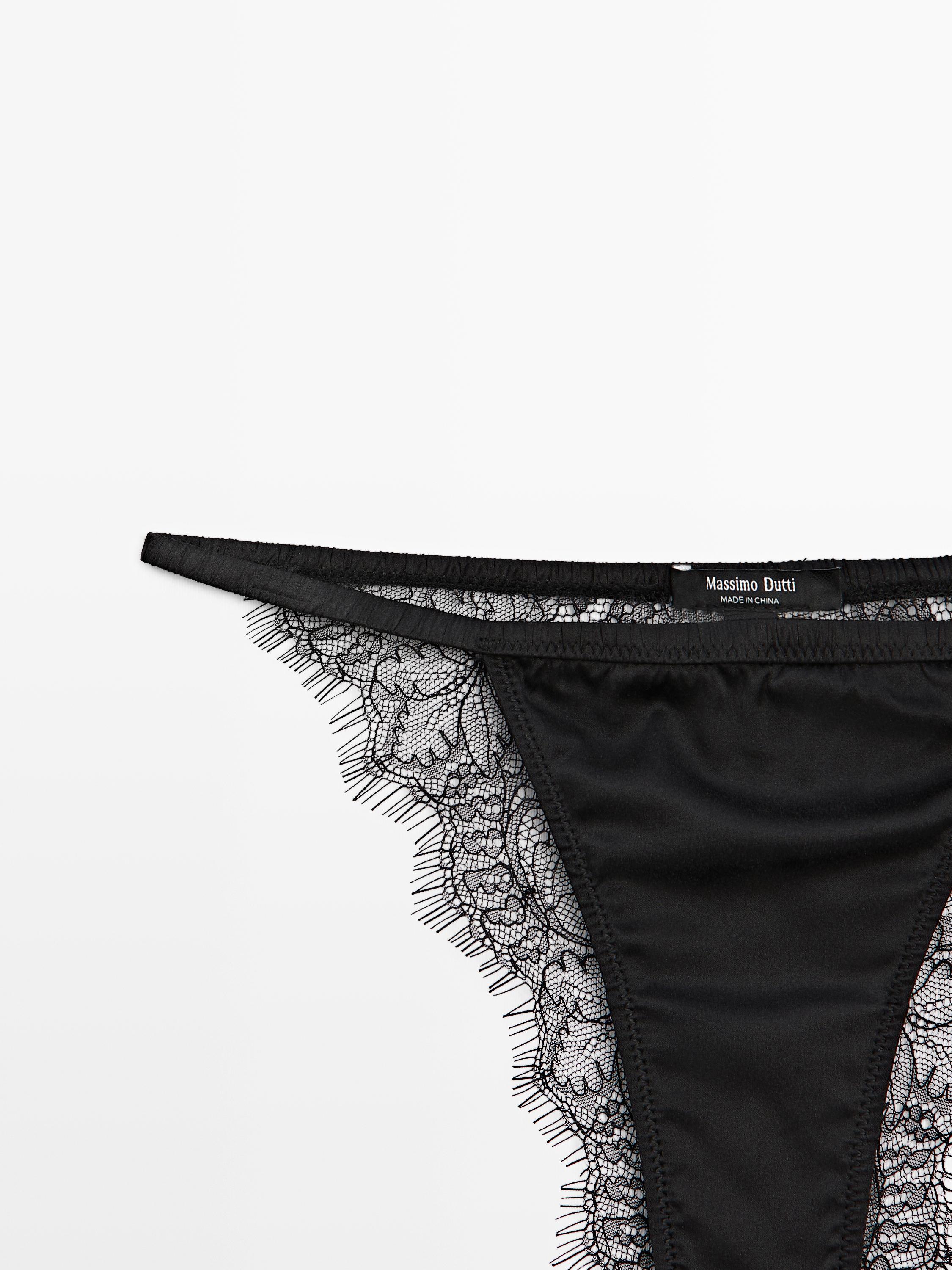 Silk blend briefs with lace detail — BLACK