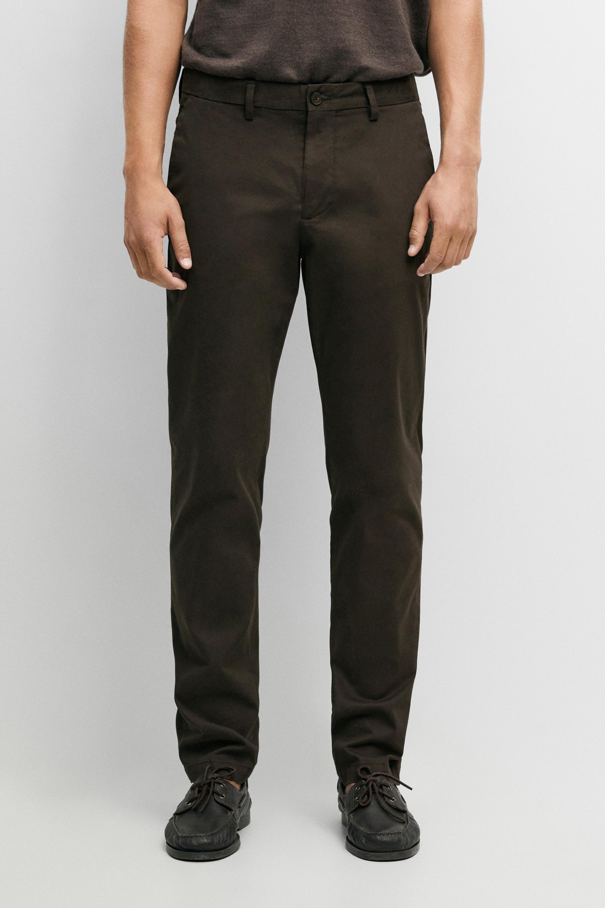 Slim fit cotton trousers — BROWN