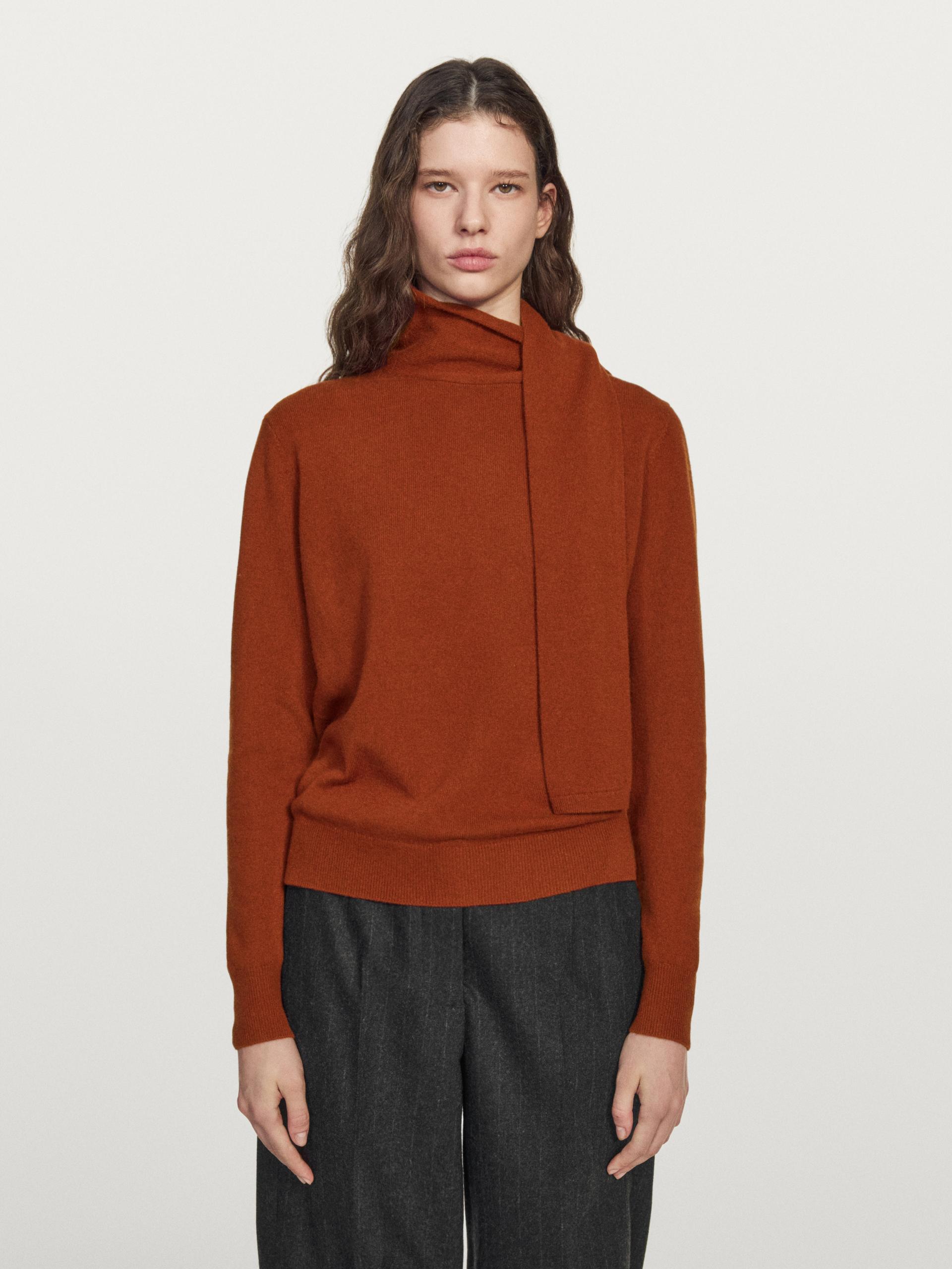 Sweter Z Mieszanki Wełny Z Szalikiem - Terakota - S - Massimo Dutti - Kobieta