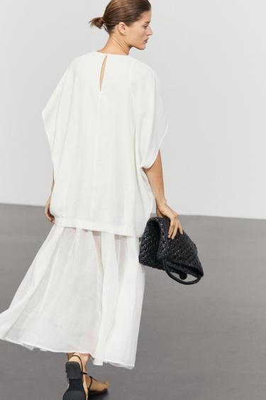 Combined linen-blend dress — WHITE 8