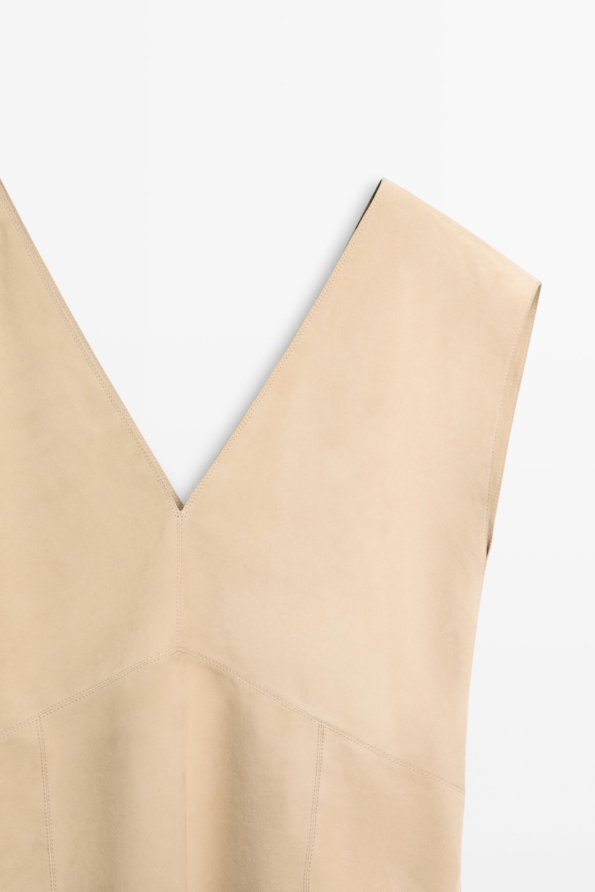 Sleeveless suede leather top — BEIGE