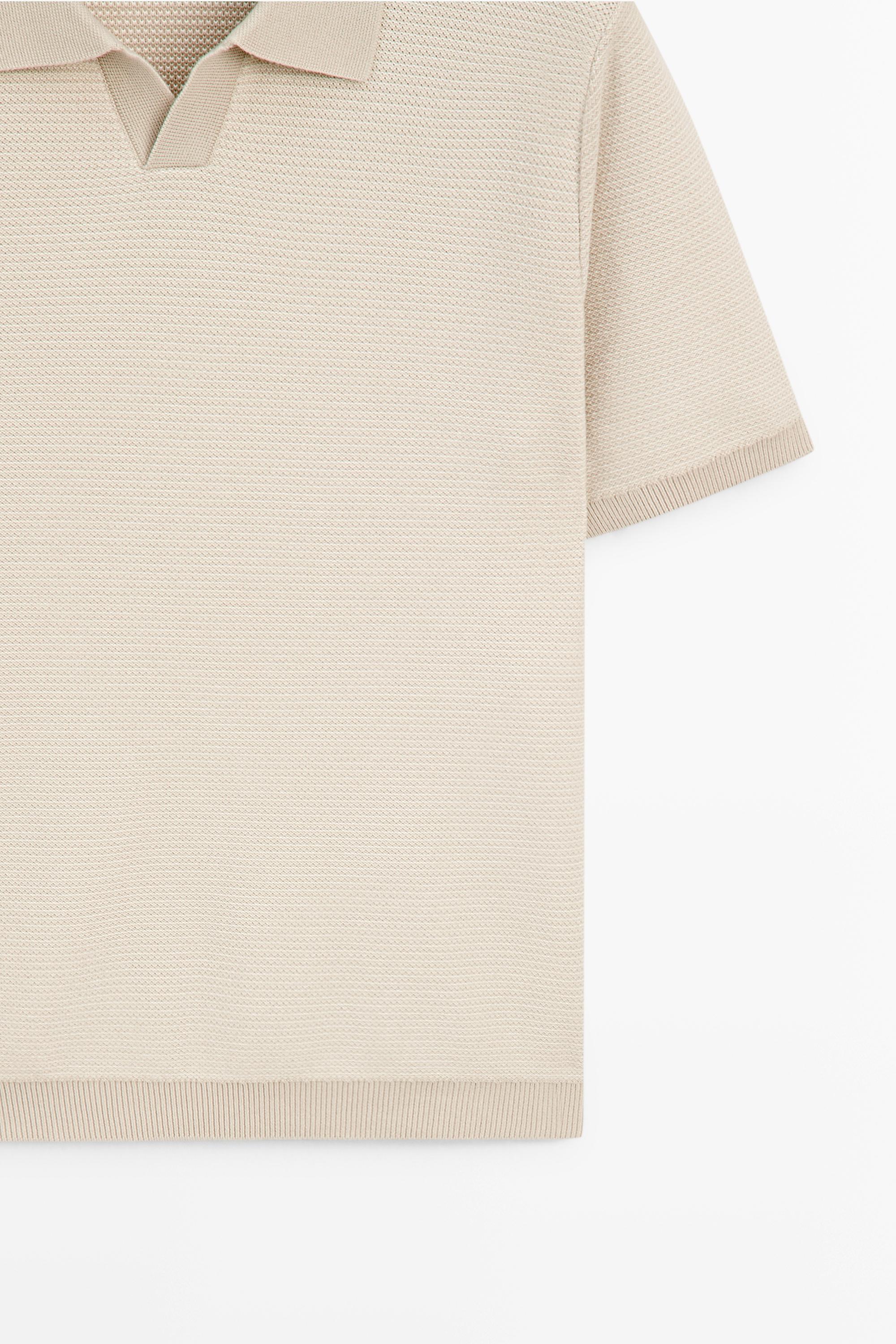 100% cotton contrast knit polo sweater — CREAM