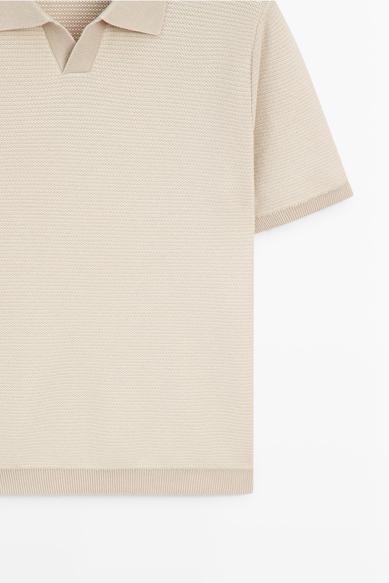 100% cotton contrast knit polo sweater — CREAM