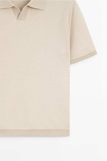 100% cotton contrast knit polo sweater — CREAM 7