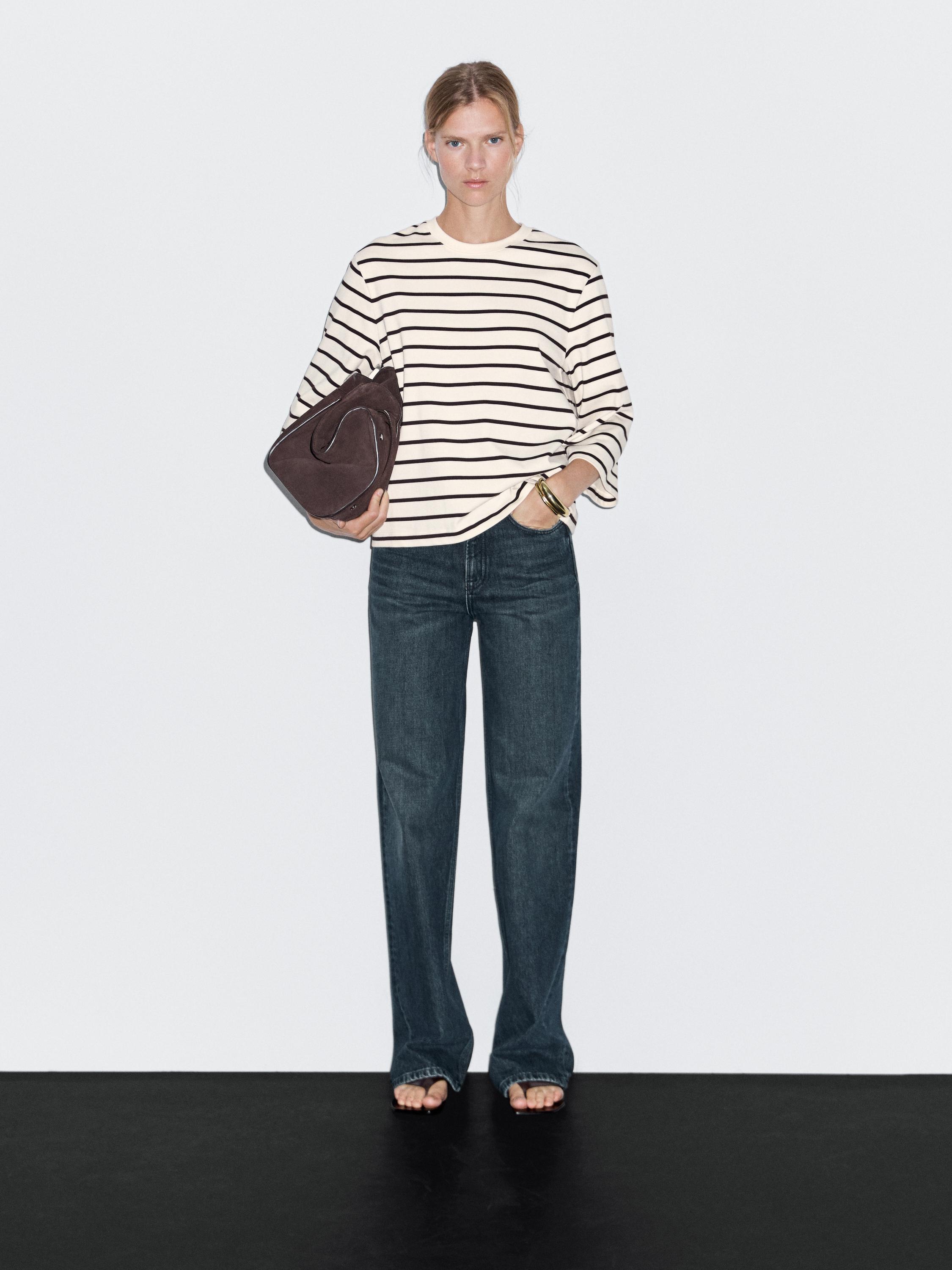 Striped T-shirt with elbow-length sleeves · Cream · Circular