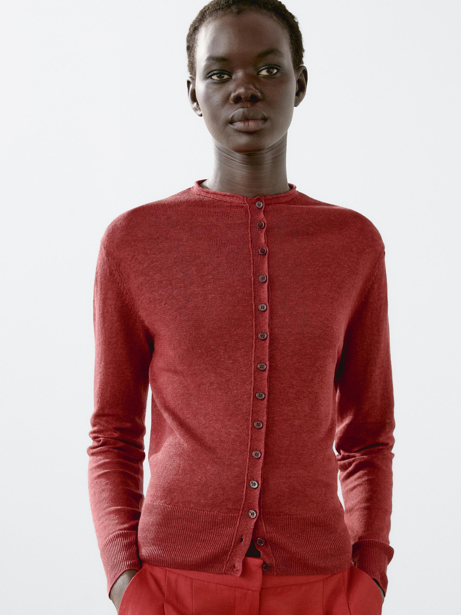 Massimo Dutti 100% Linen Long Sleeve Cardigan In Multi