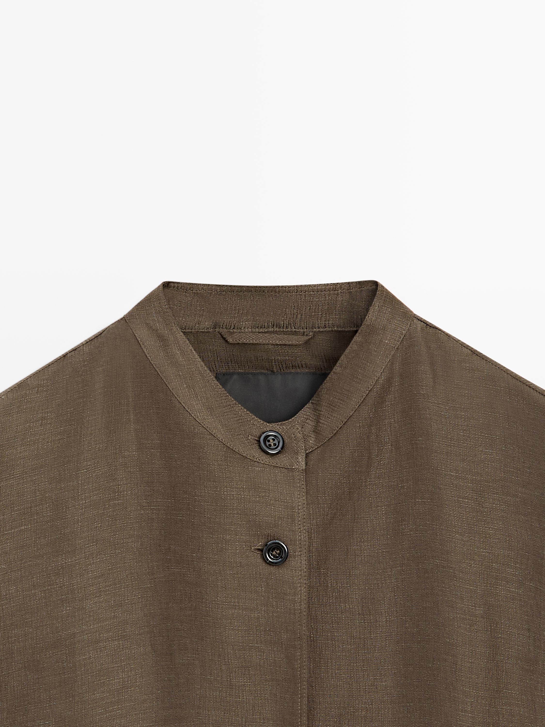 Massimo Dutti Linen And Silk Bomber Jacket In Brown