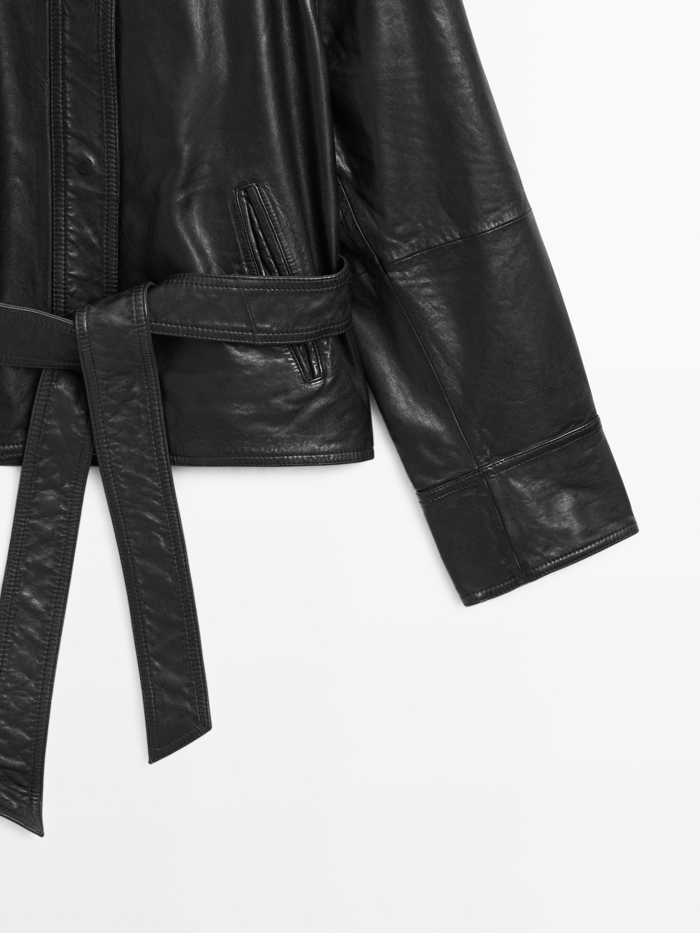 Nappa leather jacket with belt · Black · Bomberâ Jacket | Massimo