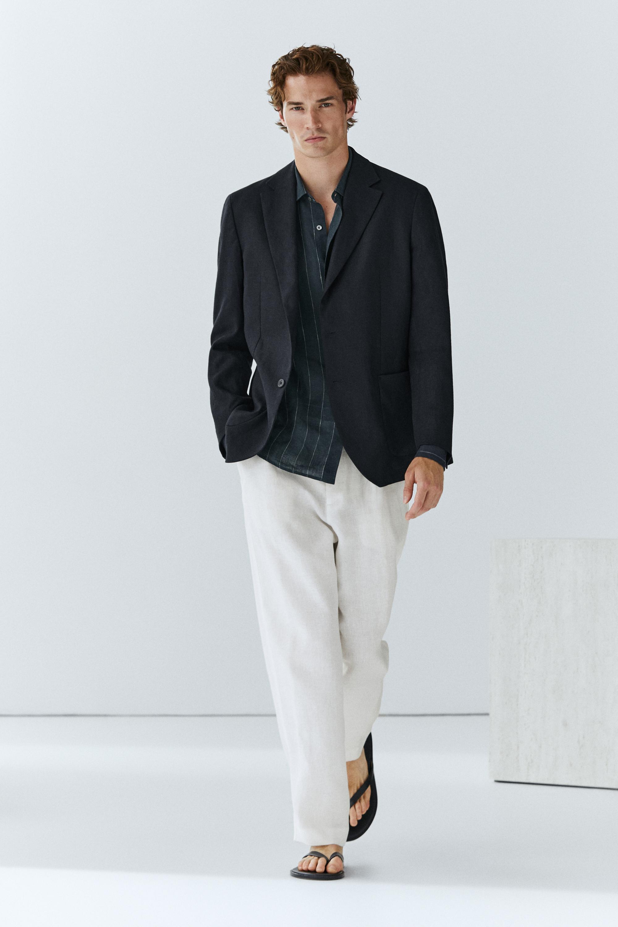 100% linen trousers with elasticated waist — WHITE