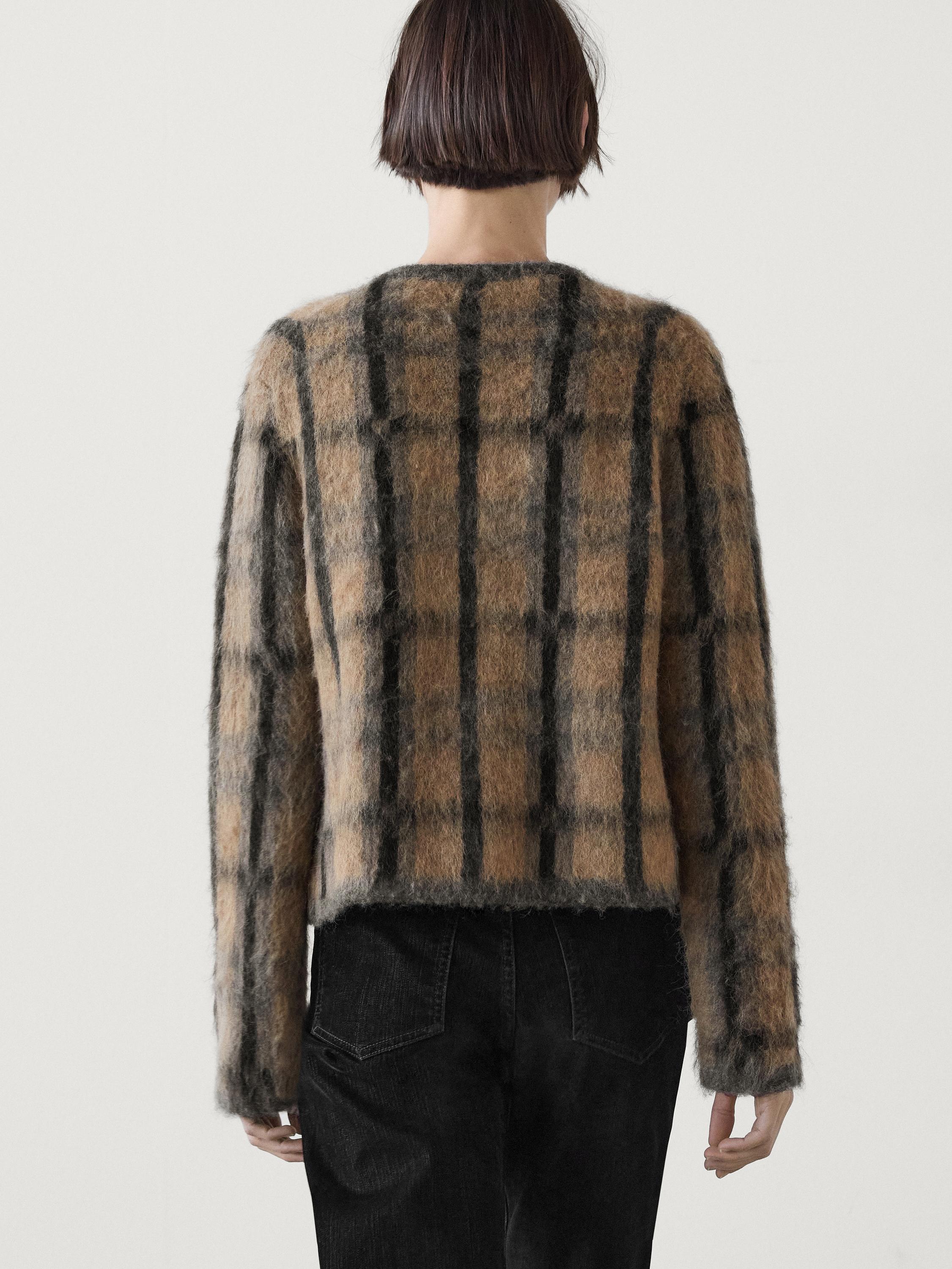 Cardigan à carreaux laine mélangée