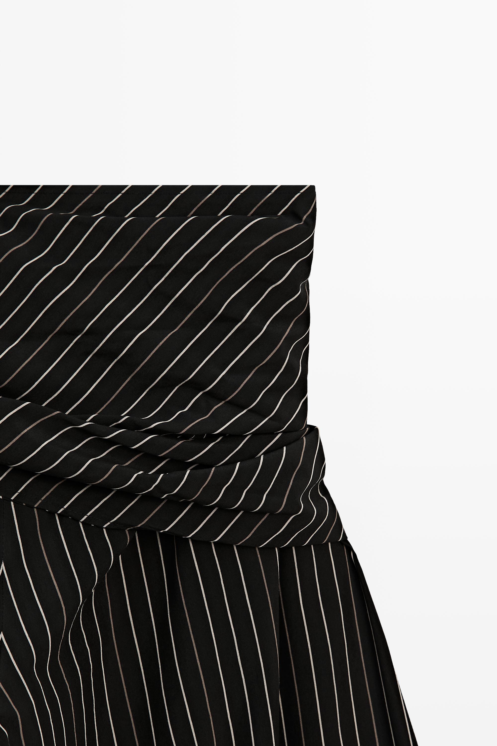 Striped barrel fit pants with scarf detail — BLACK