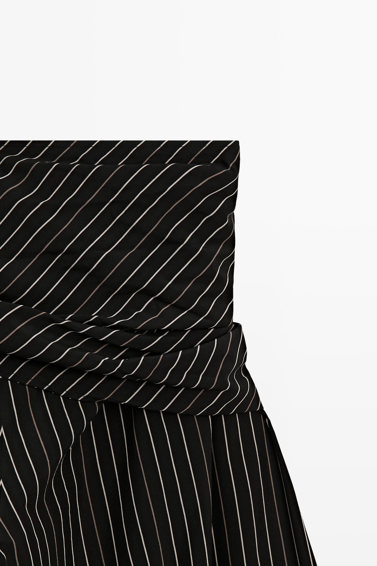 Striped barrel fit pants with scarf detail — BLACK
