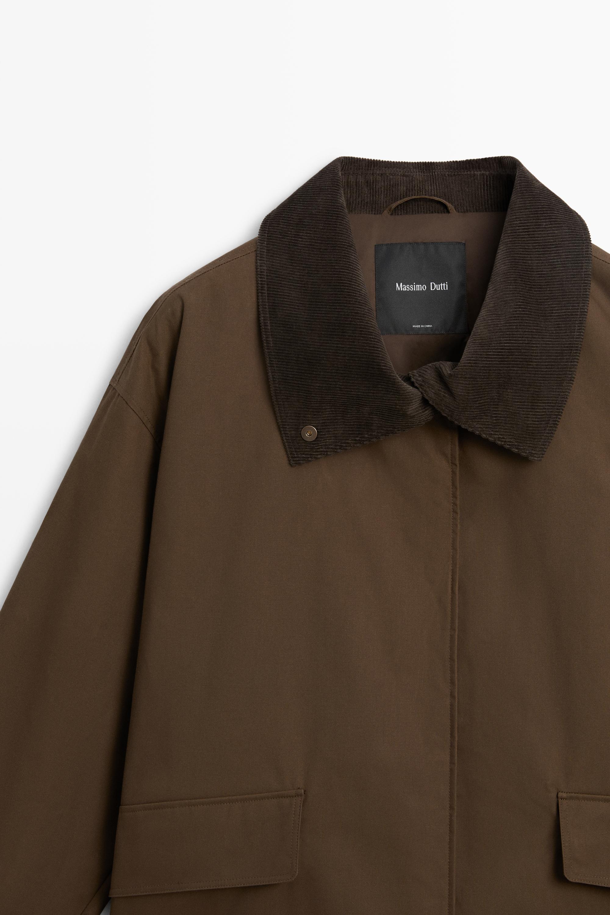 Waxed high-neck corduroy jacket — DARK KHAKI
