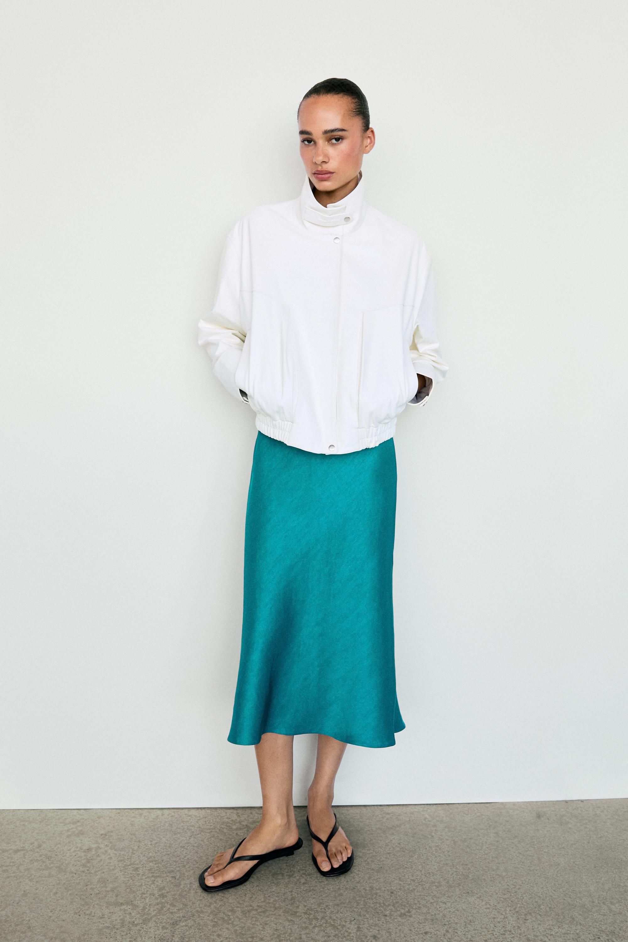 Flowing satin midi dress — BLUE