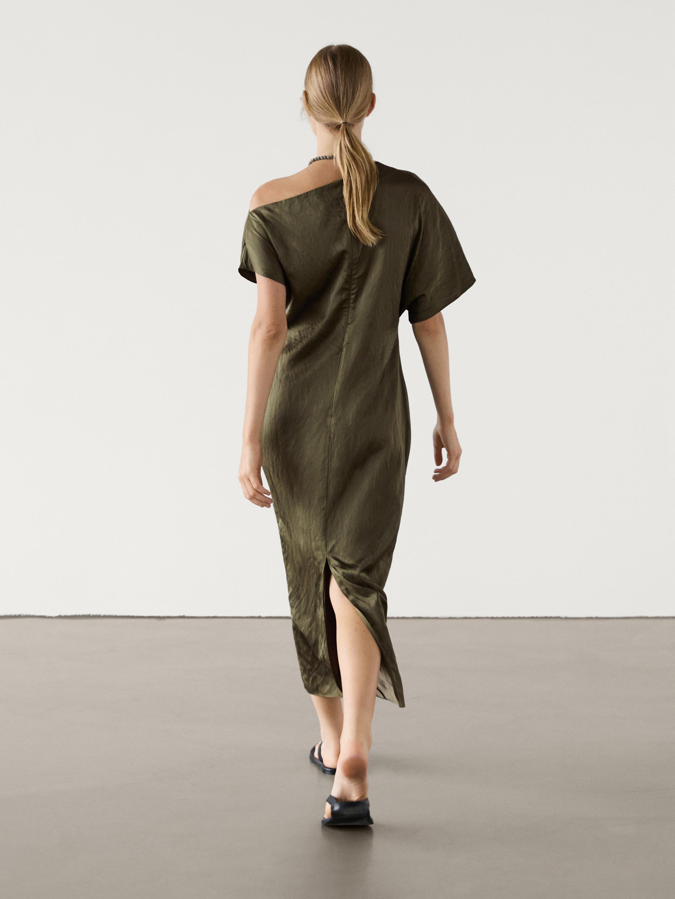 Lace-trimmed midi dress with shoulder detail