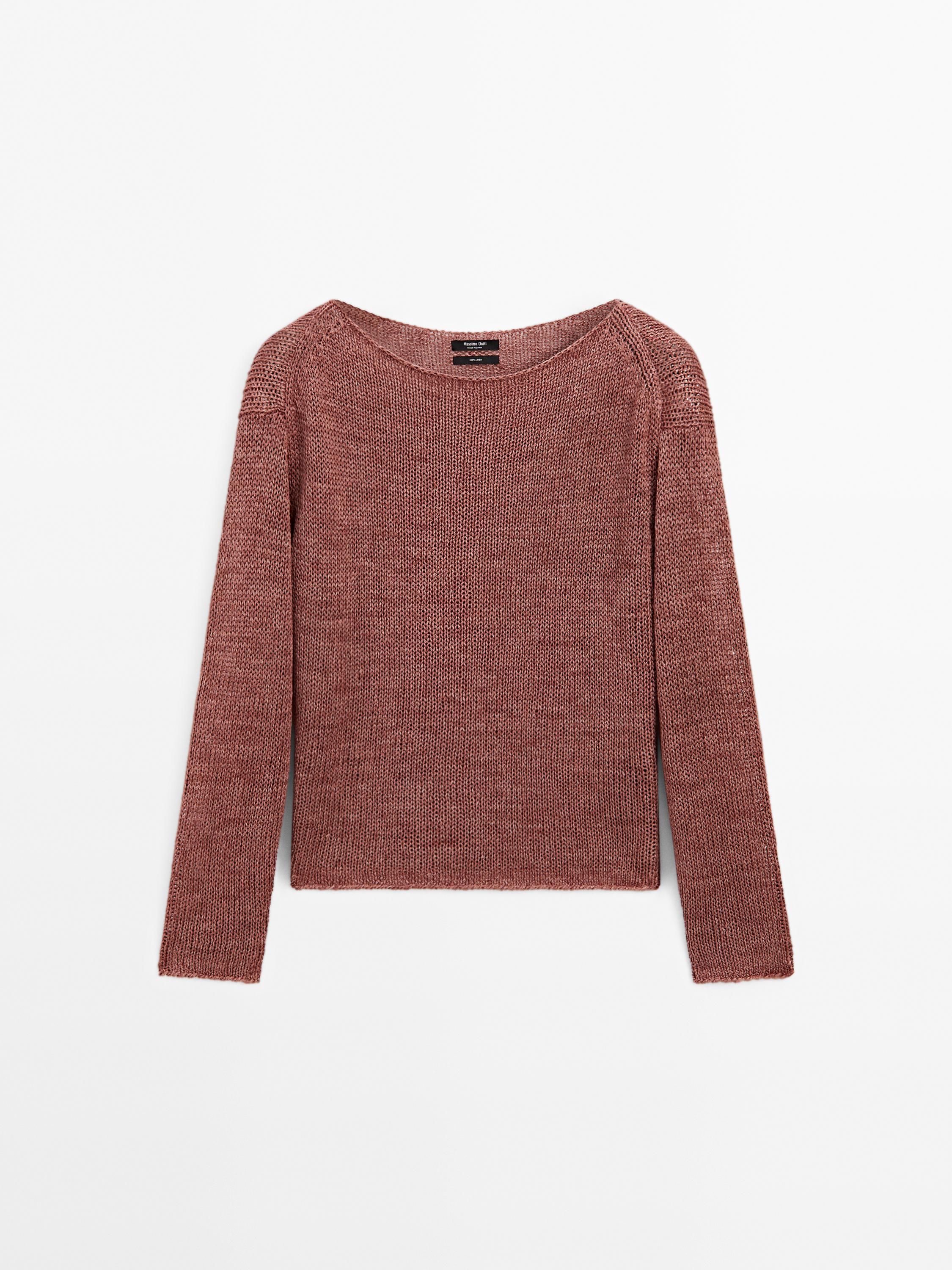 Linen boat neck knit sweater