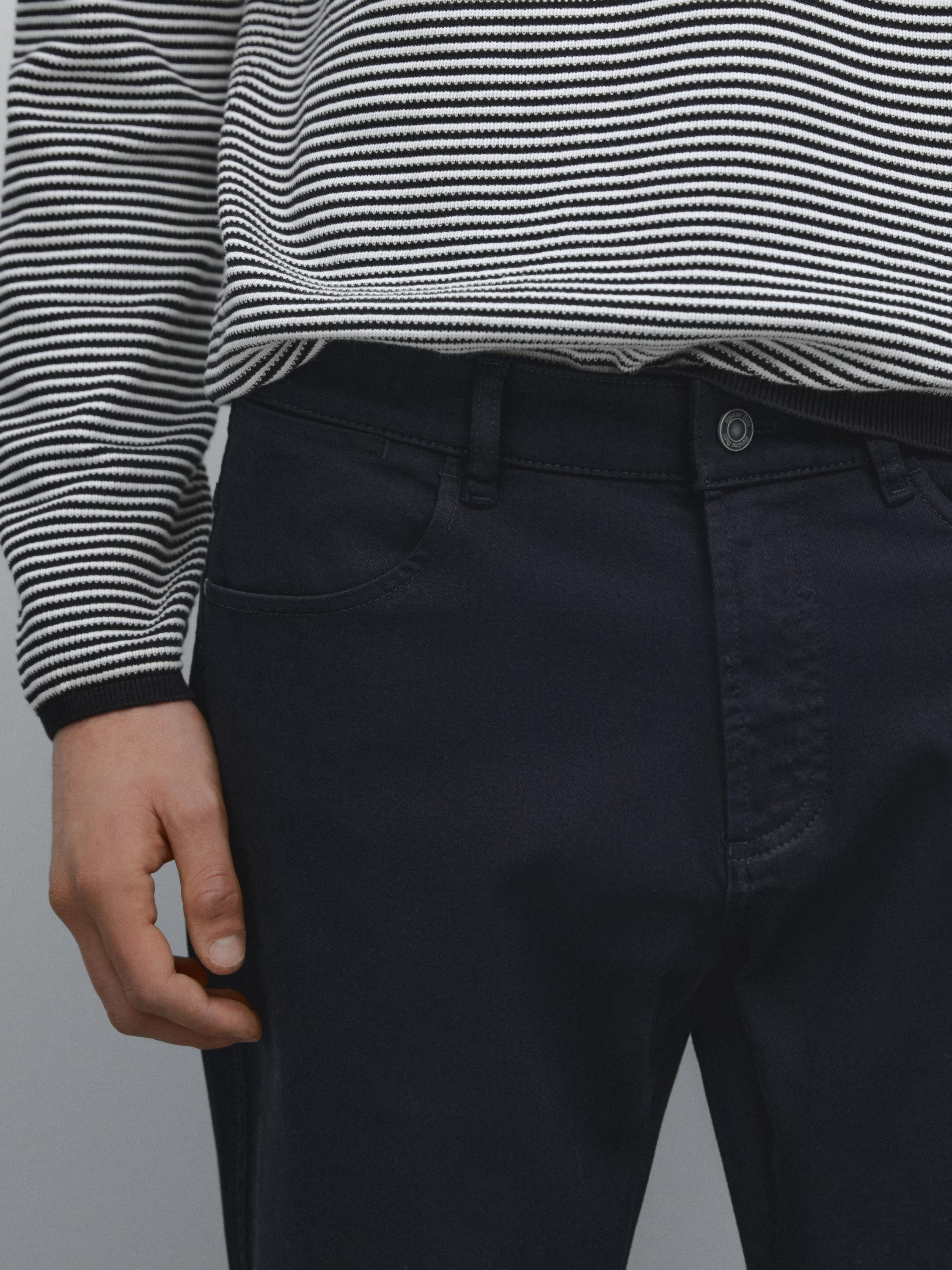 Cotton blend slim fit denim trousers