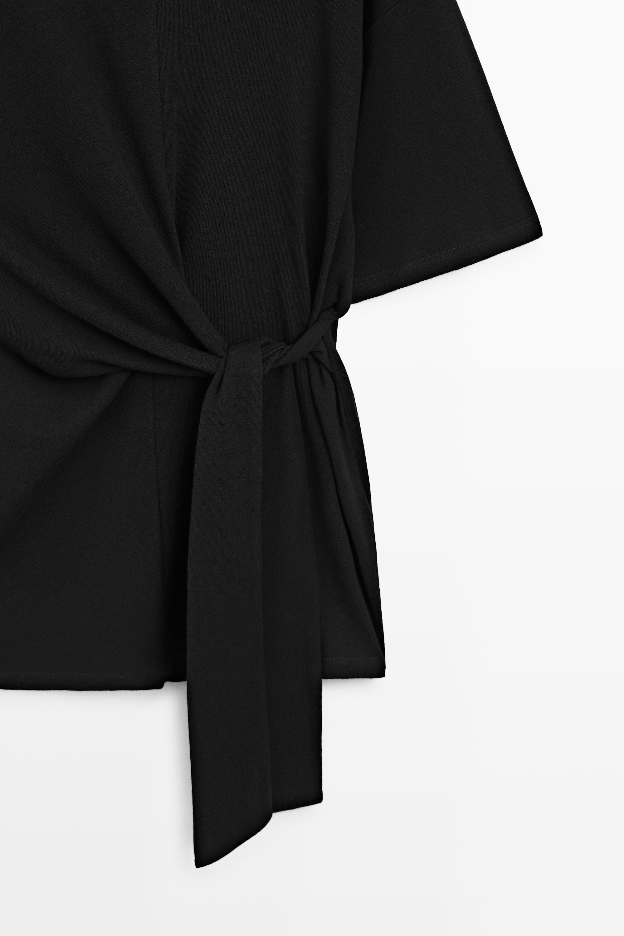 Short sleeve T-shirt with tie detail — BLACK