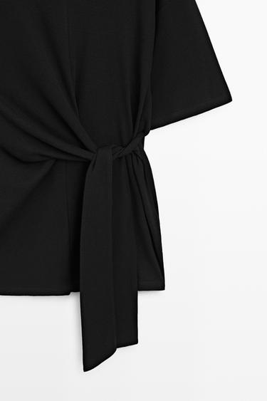 Short sleeve T-shirt with tie detail — BLACK 7