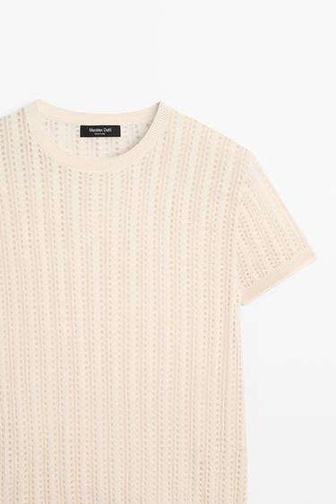 Short sleeve cutwork knit top — CREAM 4