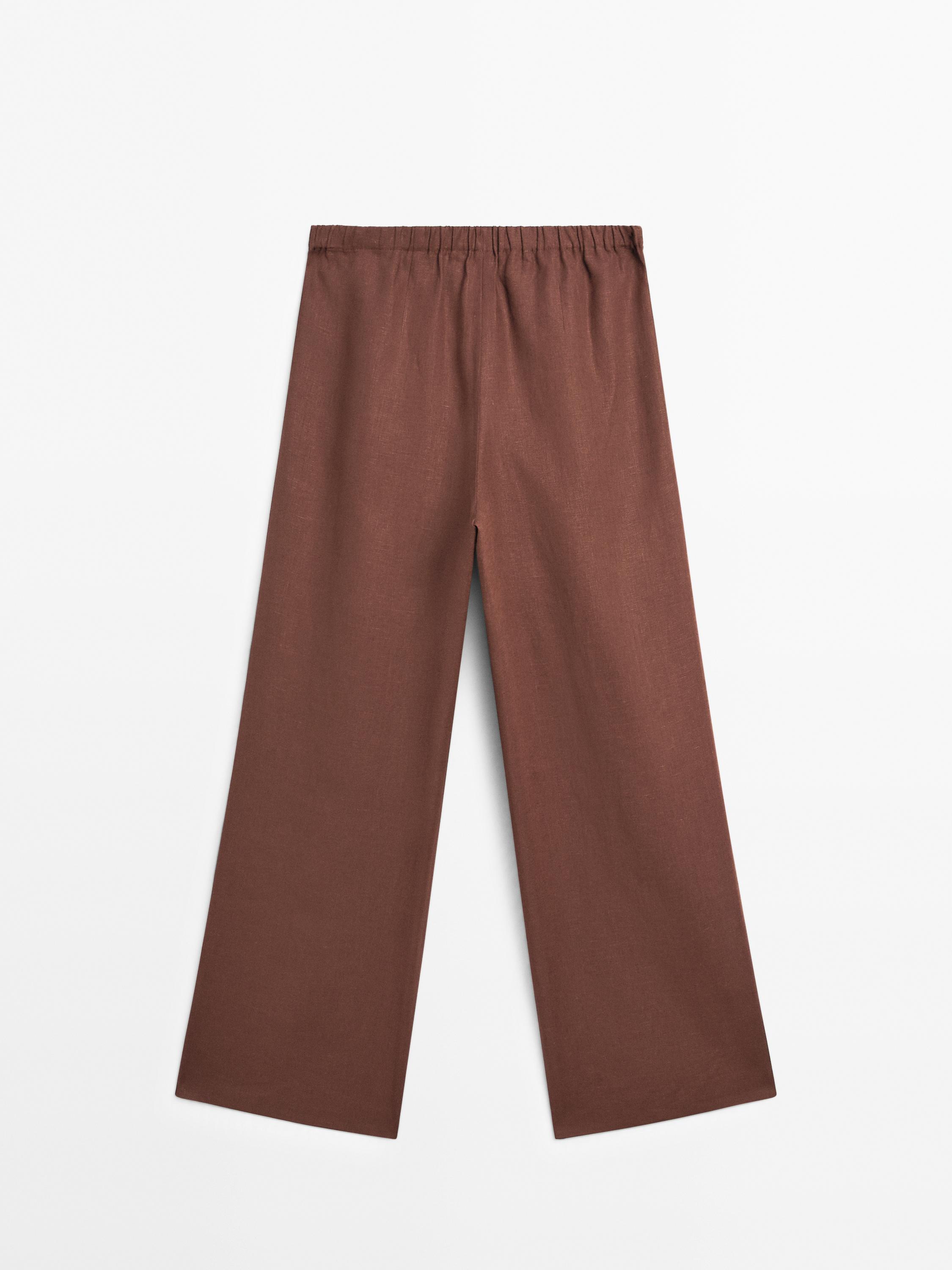 Flowing 100% linen wide-leg trousers