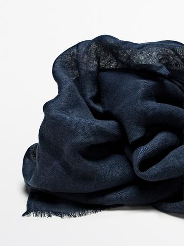 Plain 100% linen scarf — NAVY BLUE 7