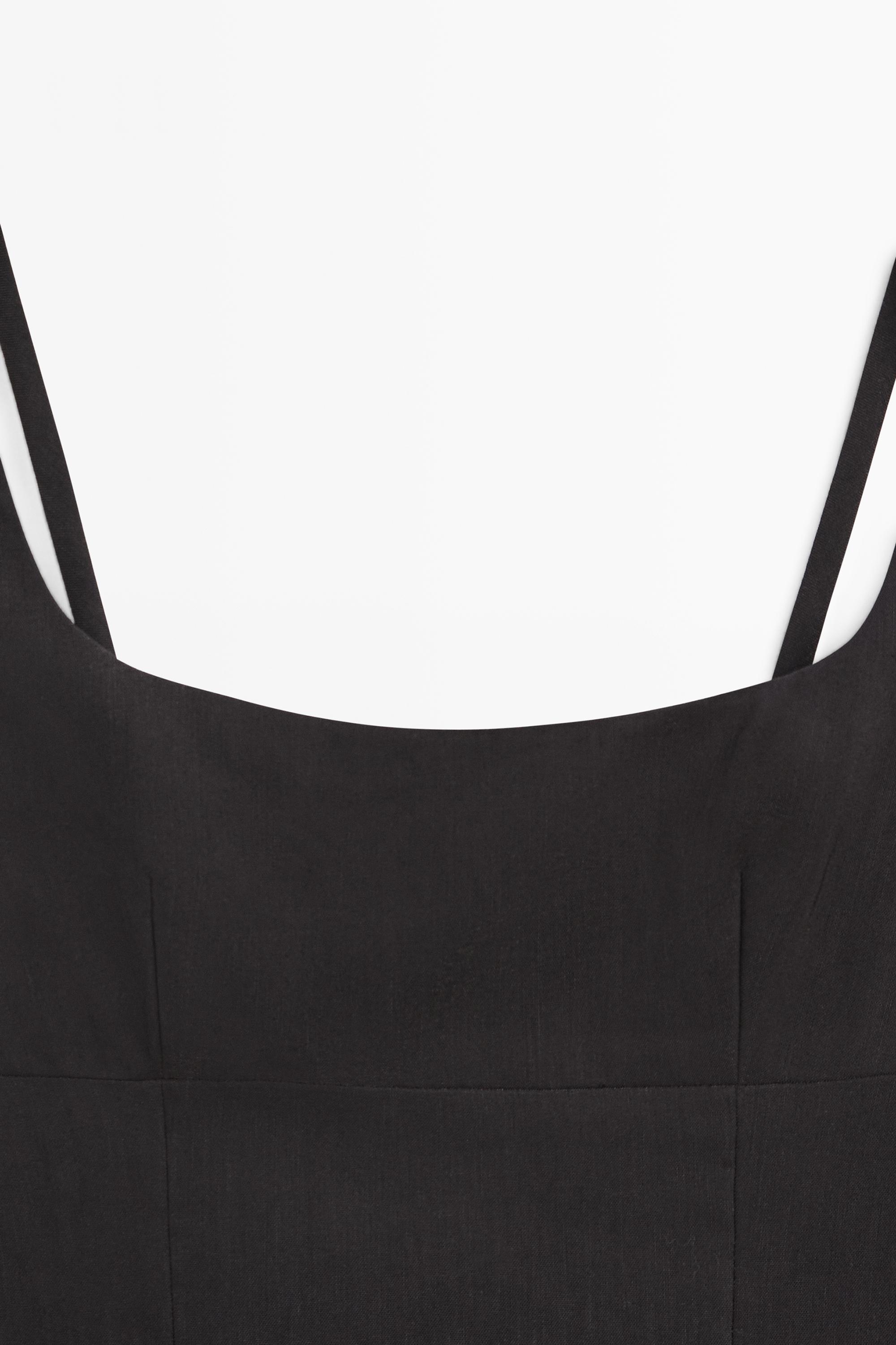 Strappy linen midi dress — BLACK