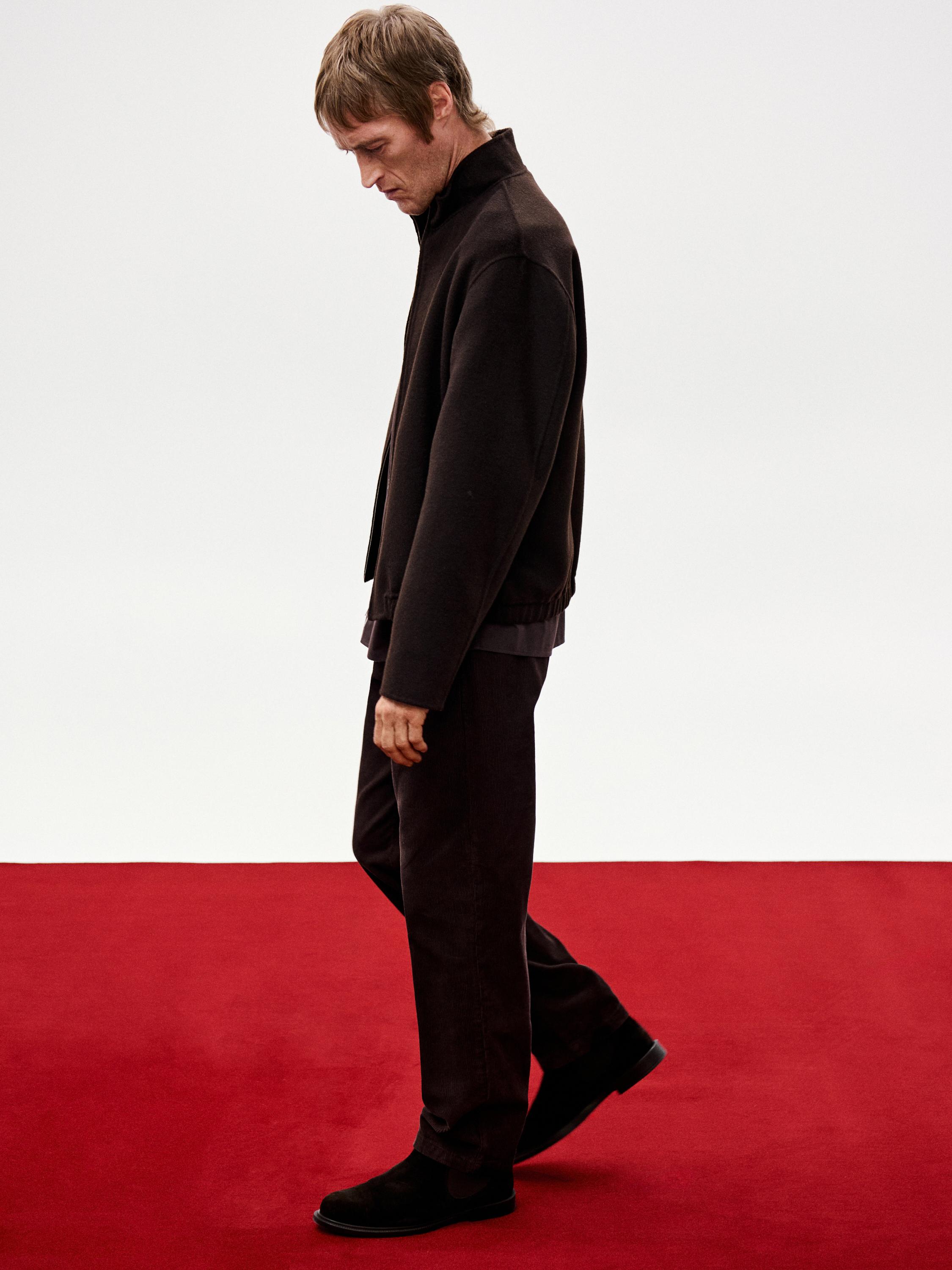 Wool blend high neck jacket — Chocolate