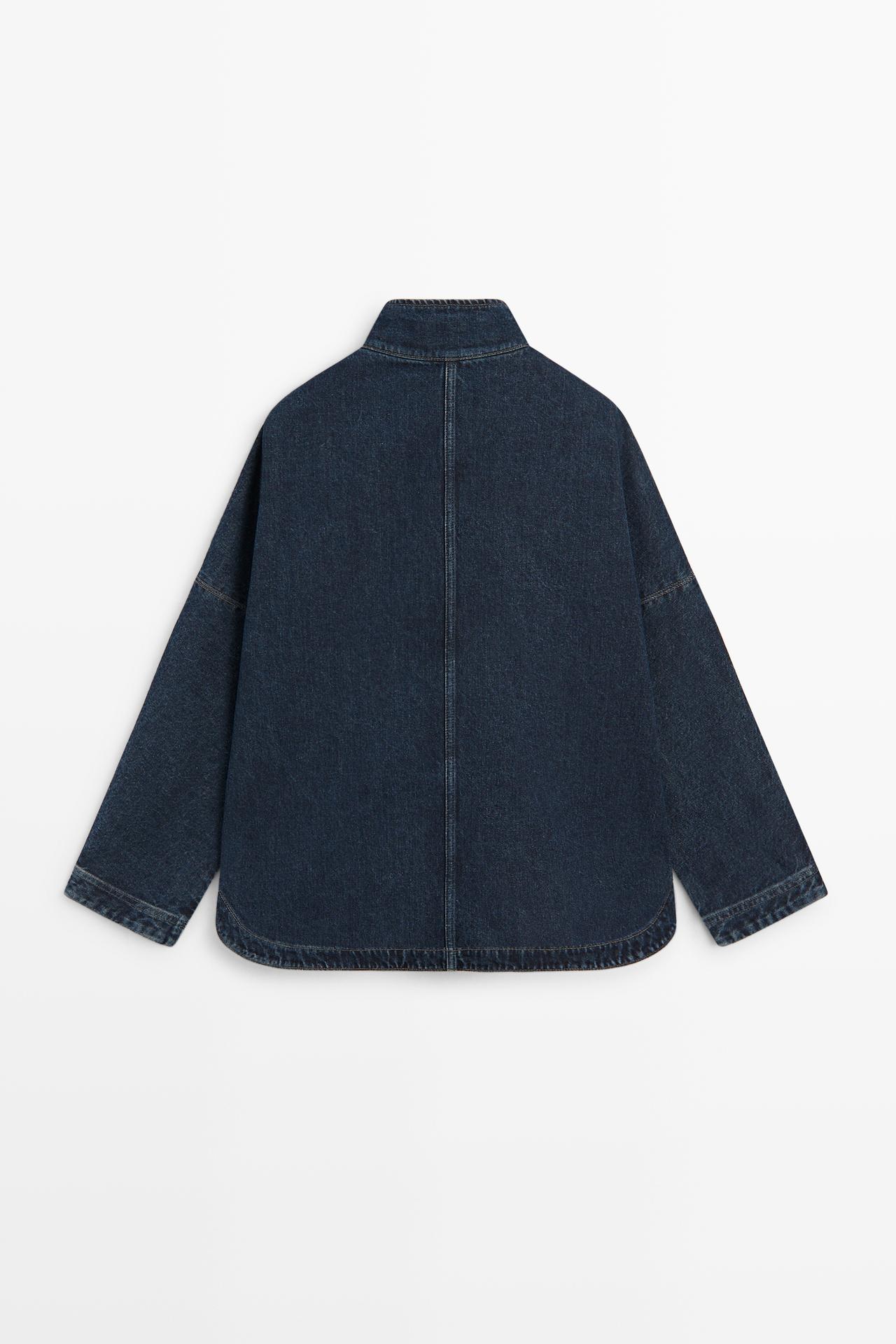 100% cotton high neck denim jacket — DARK BLUE