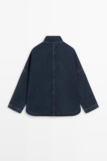 100% cotton high neck denim jacket — DARK BLUE 6