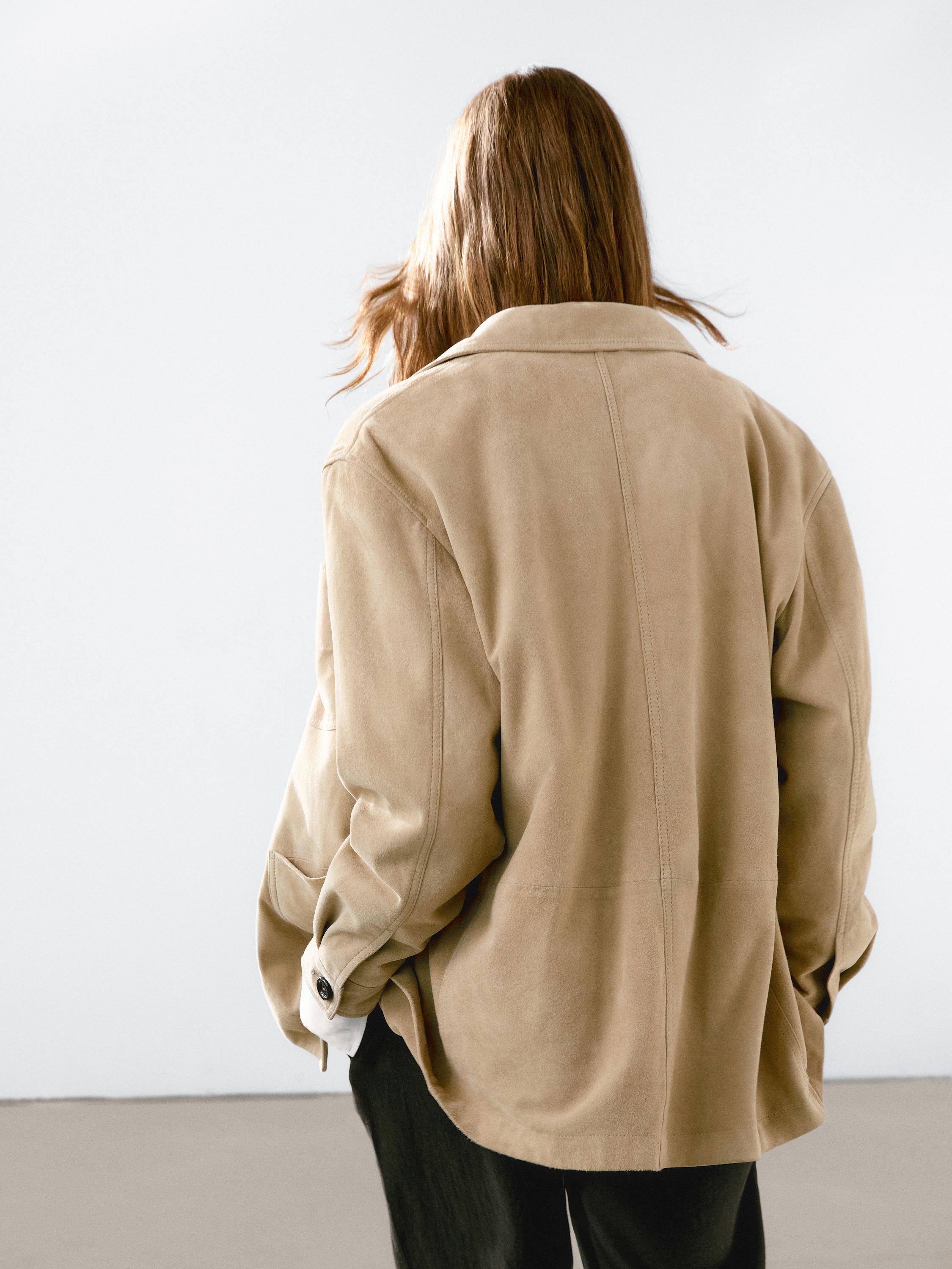 Chaqueta medio bolsillos piel ante