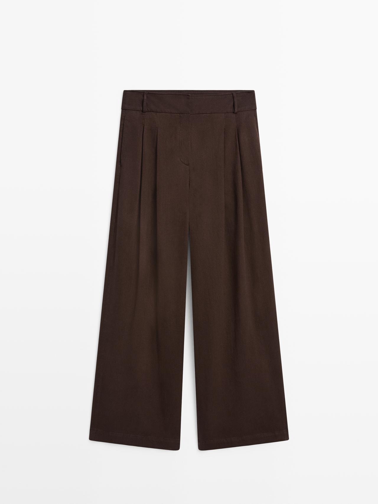 Massimo Dutti - Dame - Højtaljede Bukser Med Brede Ben - Brun - 38