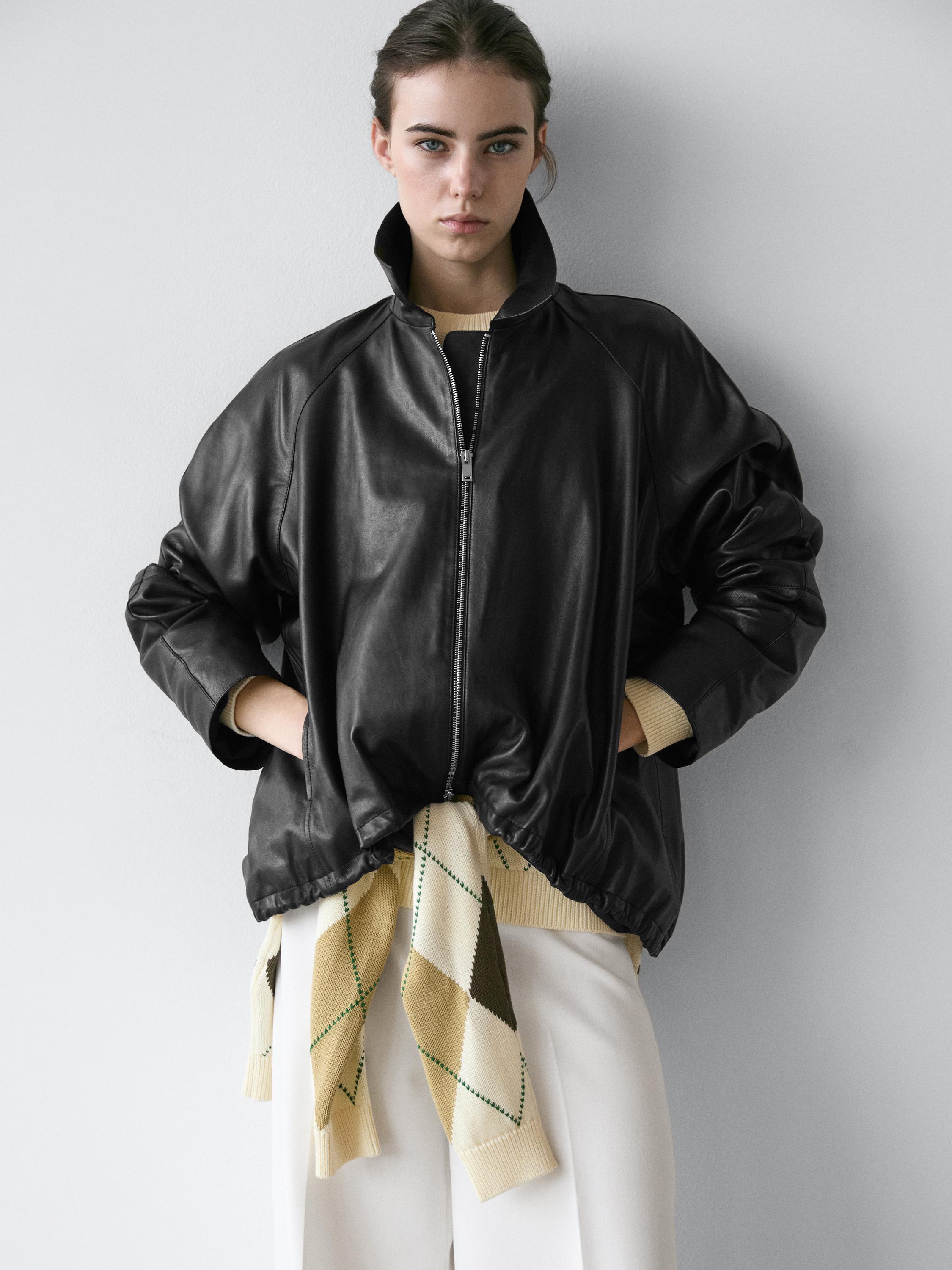 Oversize nappa leather jacket