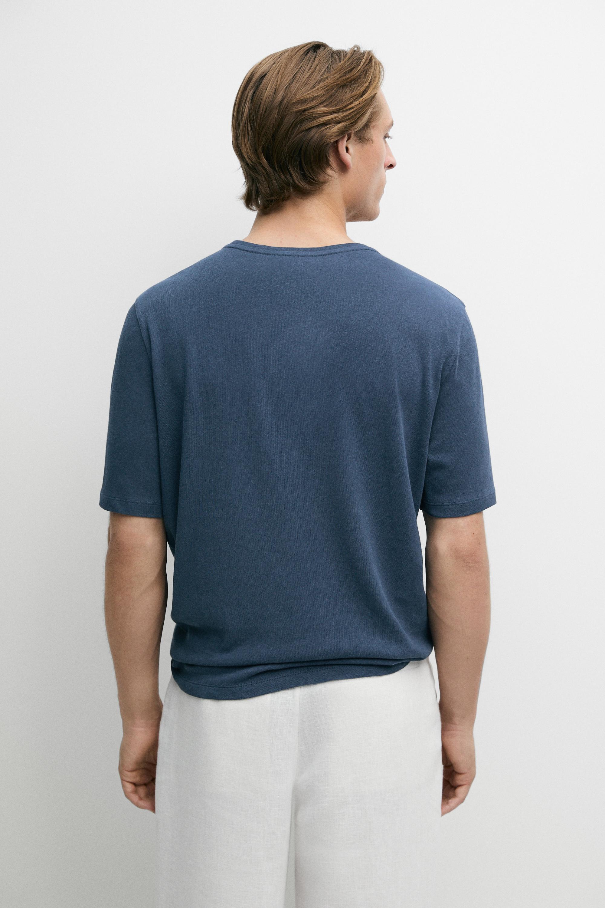 Short sleeve linen and cotton T-shirt — BLUE