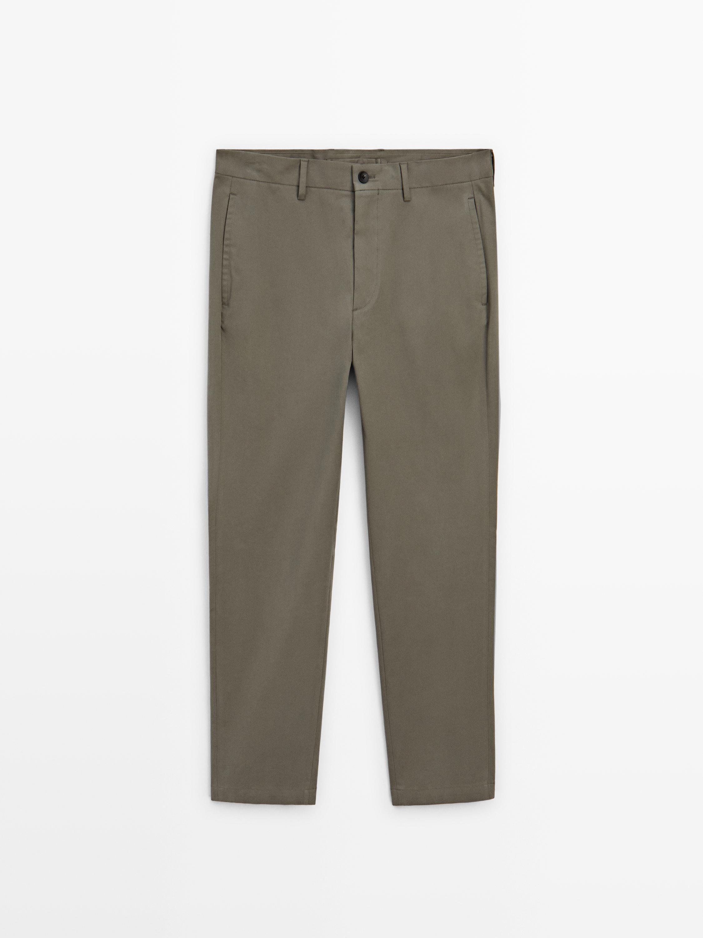 Cotton blend slim fit trousers