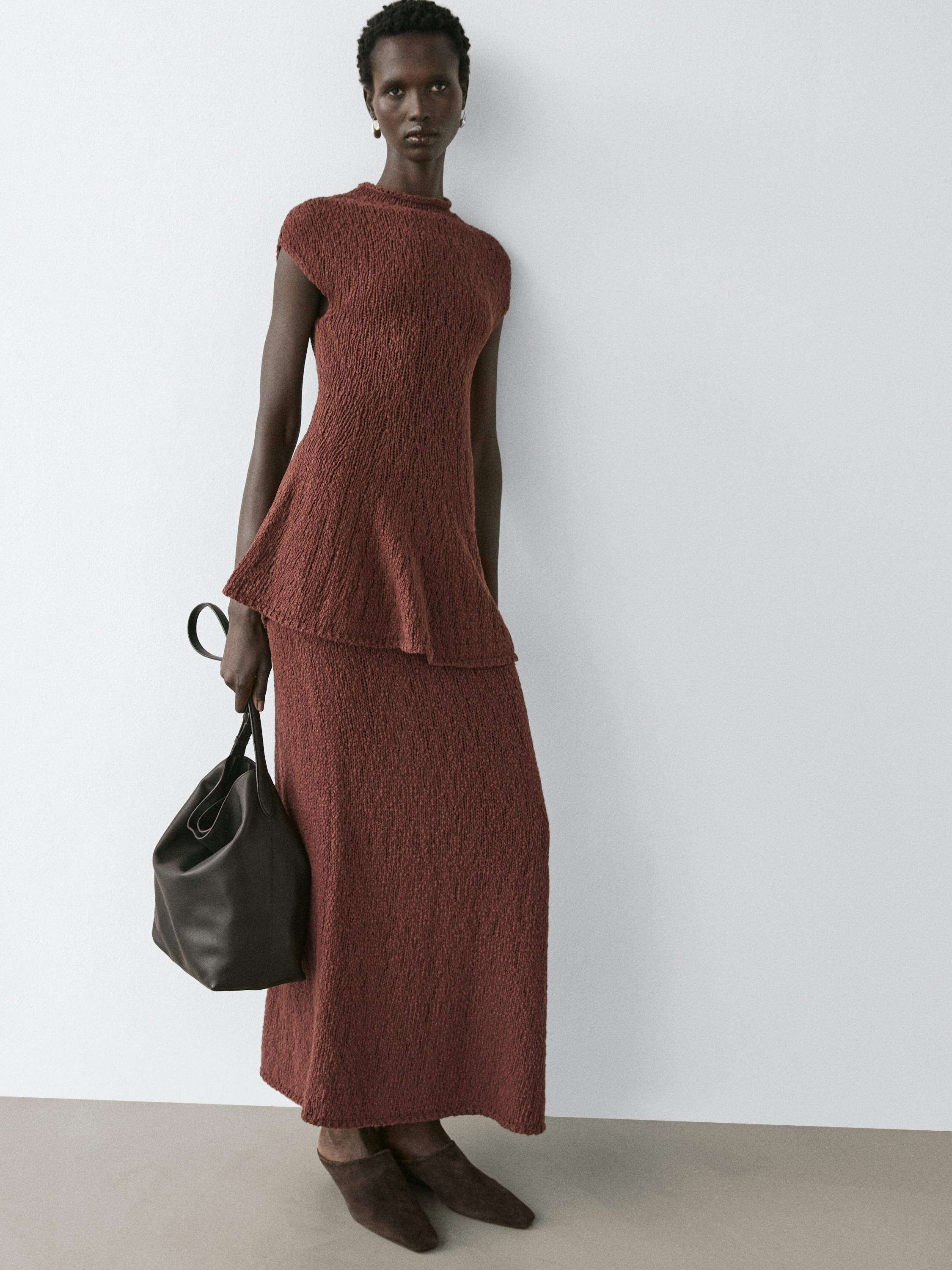 Cotton knit midi skirt — RUSSET