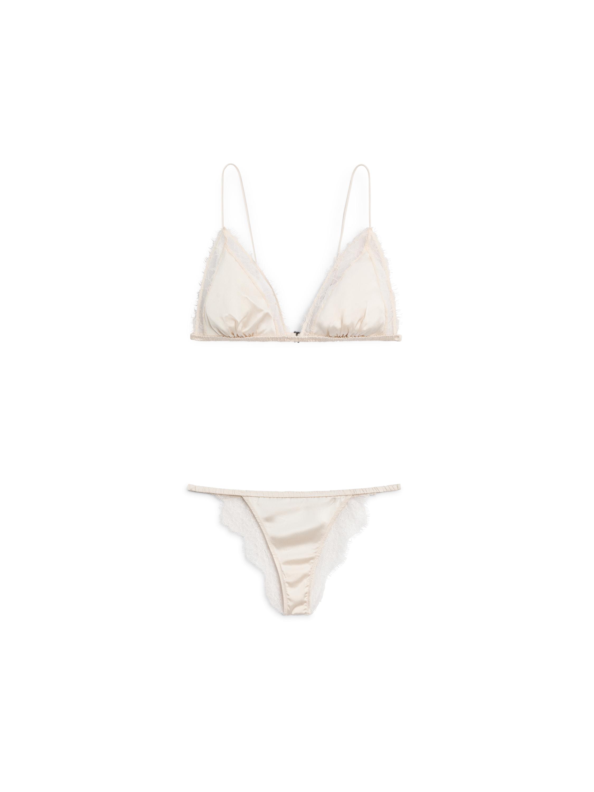 Silk and lace triangle bralette — CREAM
