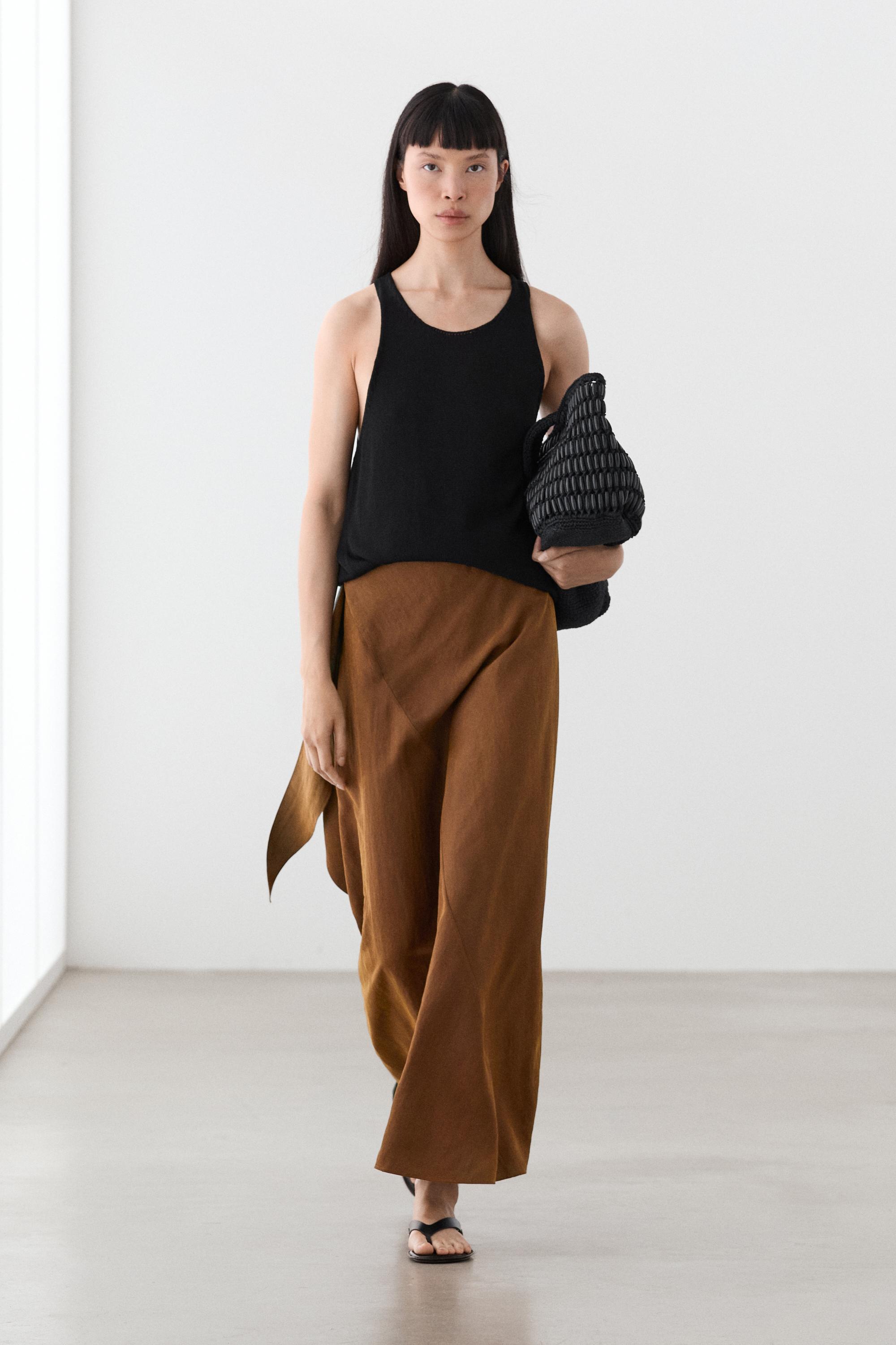 Midi skirt with pareo tie detail — BEIGE