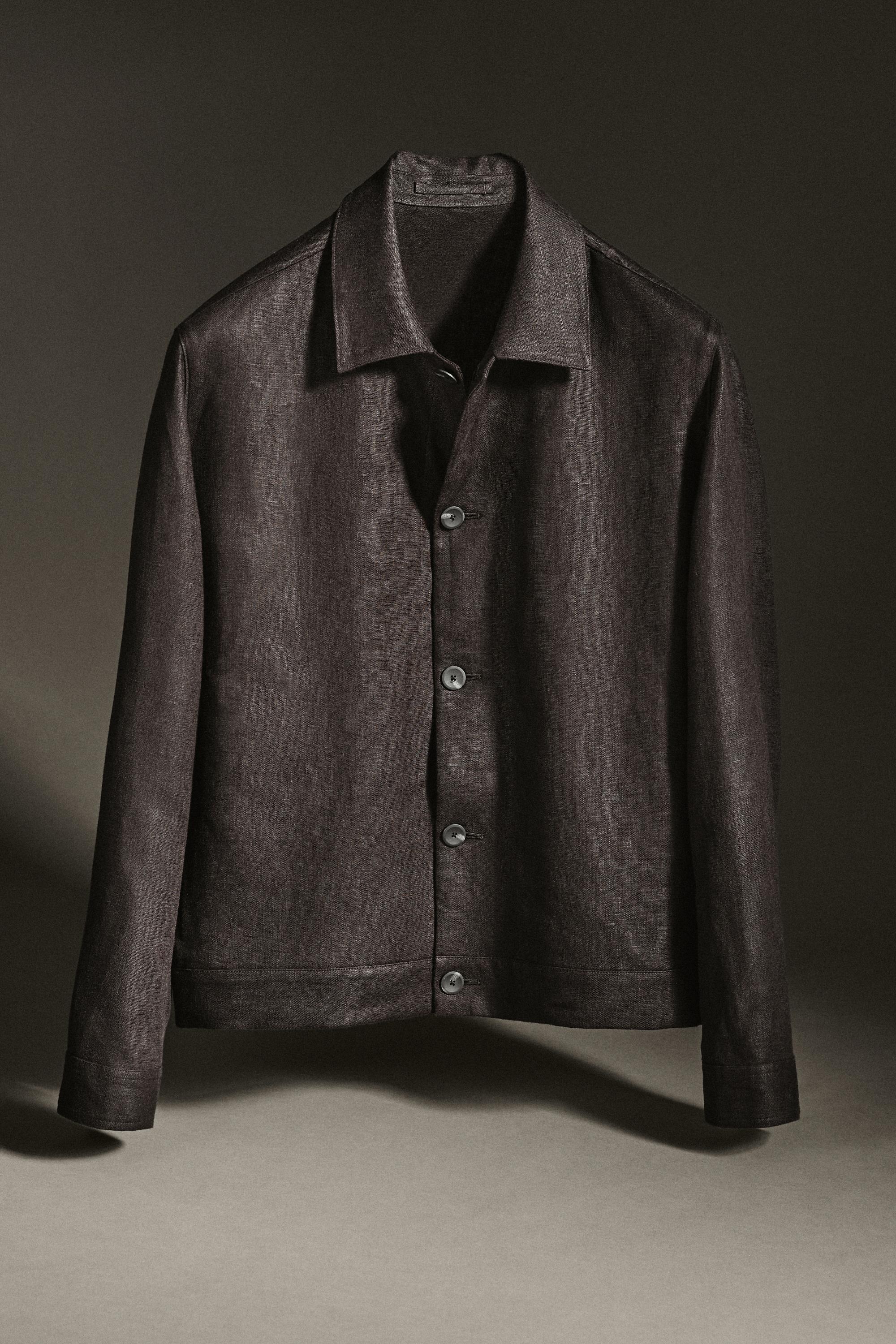 100% linen total look overshirt — BROWN
