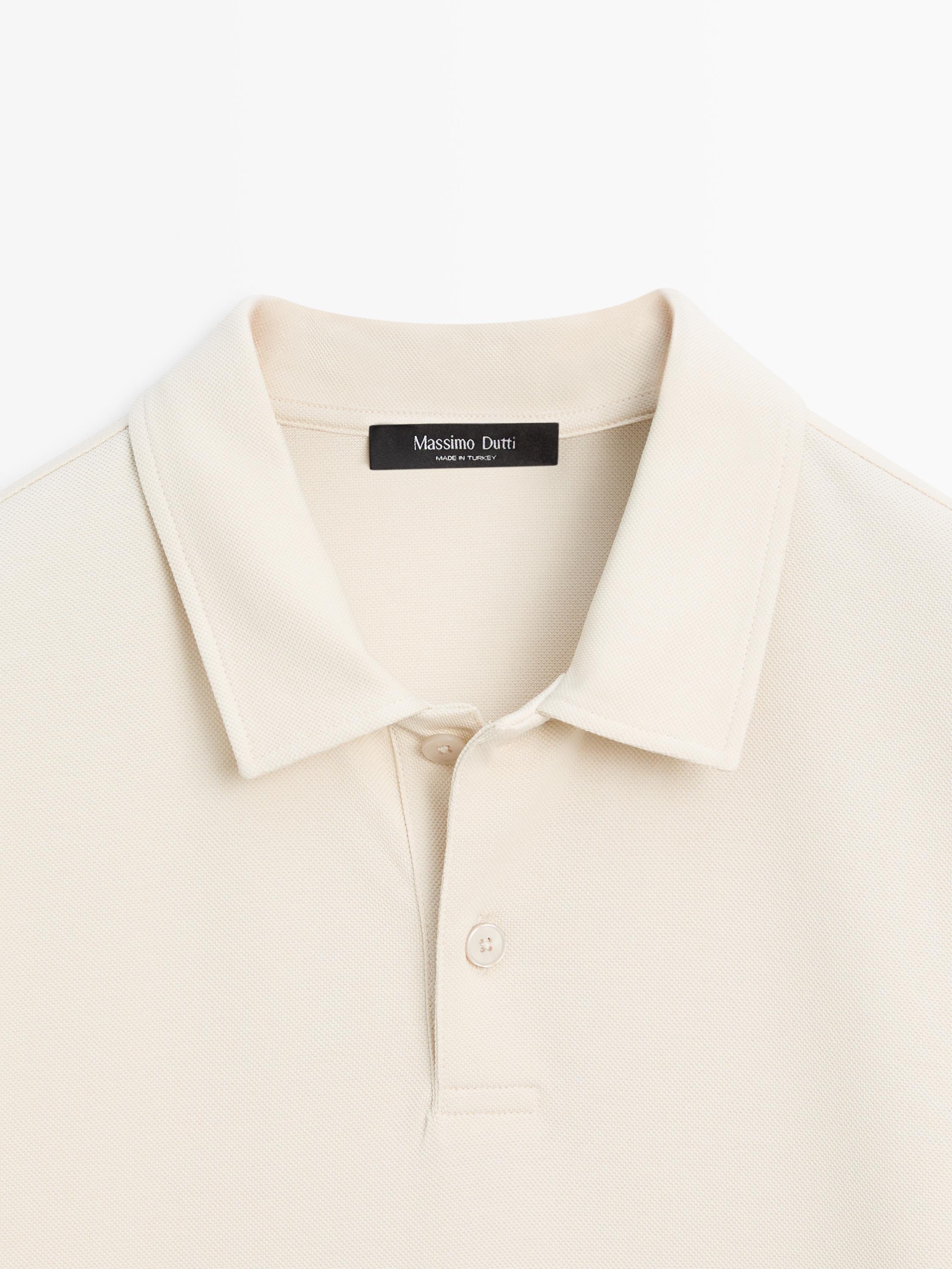 Long sleeve mercerised cotton piqué polo shirt — IVORY