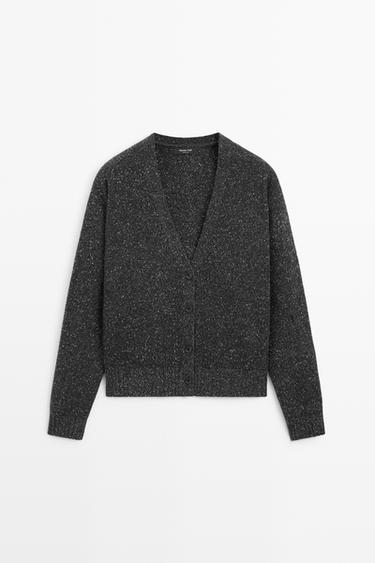 Wool and cashmere flecked knit cardigan — CHARCOAL 2