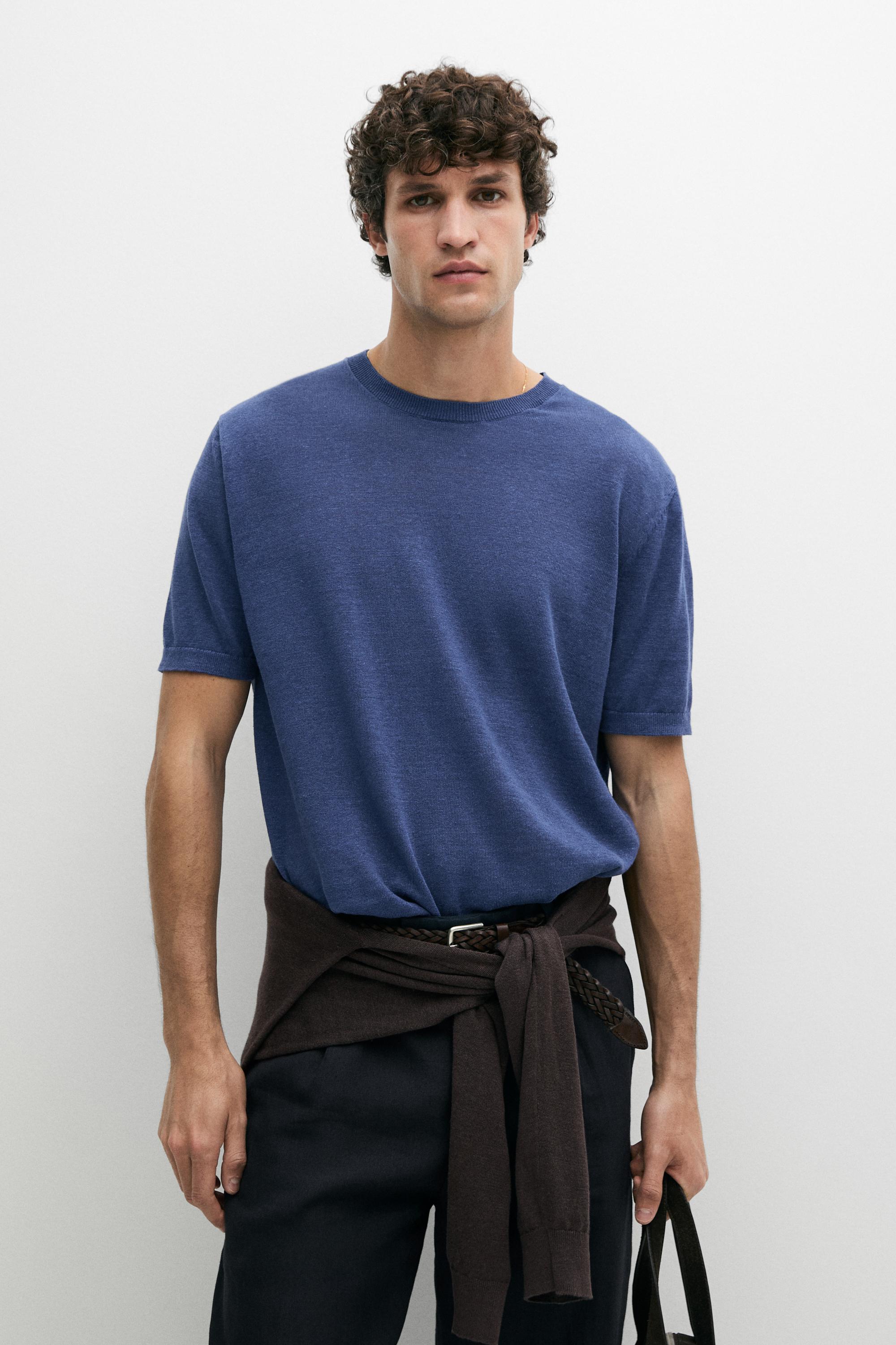 Lightweight 100% linen knit T-shirt — BLUISH