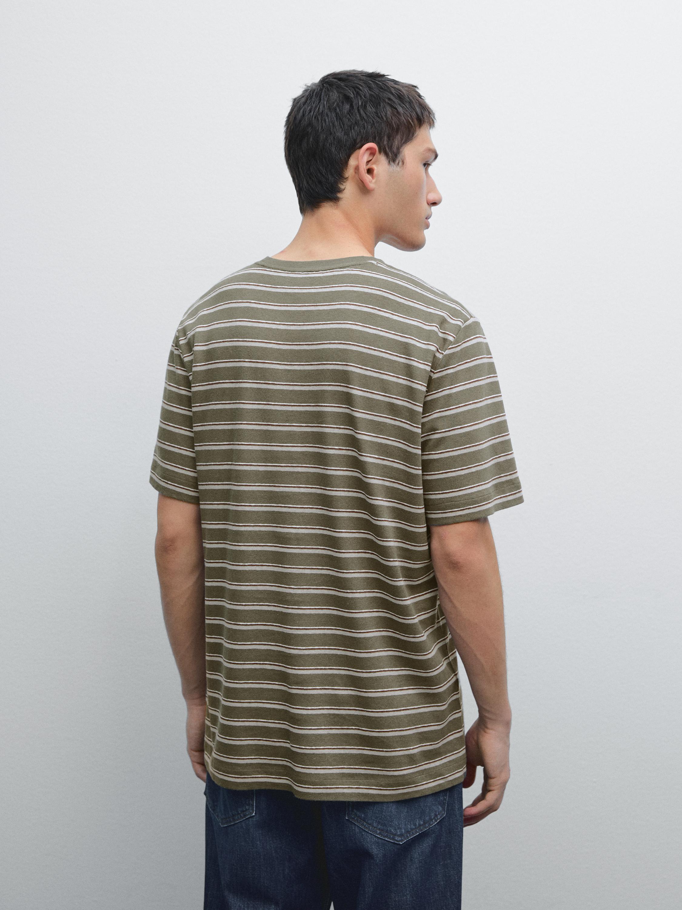 Striped cotton and linen t-shirt